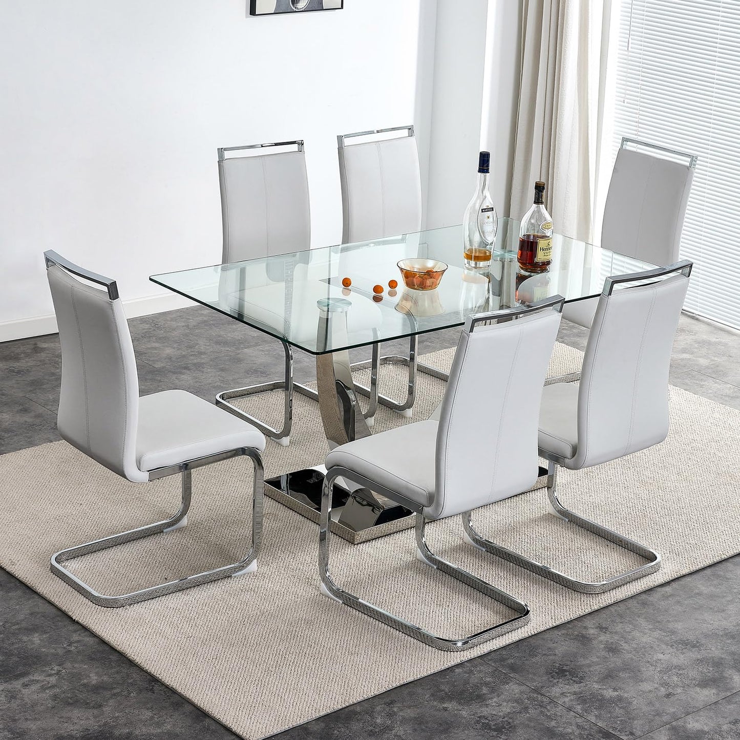 63” Dining Room Table Set for 6,Rectangle kitchen Table Set with Leather Chairs