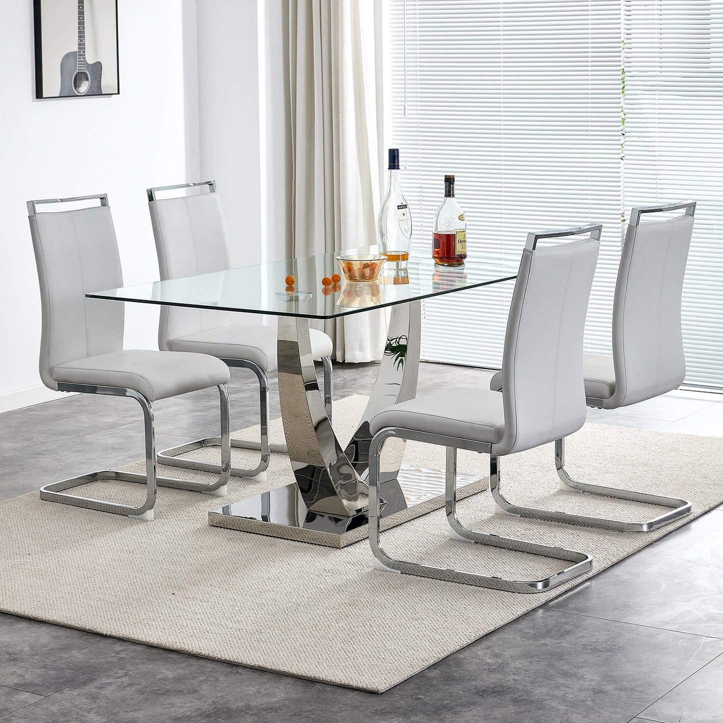 63” Dining Room Table Set for 6,Rectangle kitchen Table Set with Leather Chairs