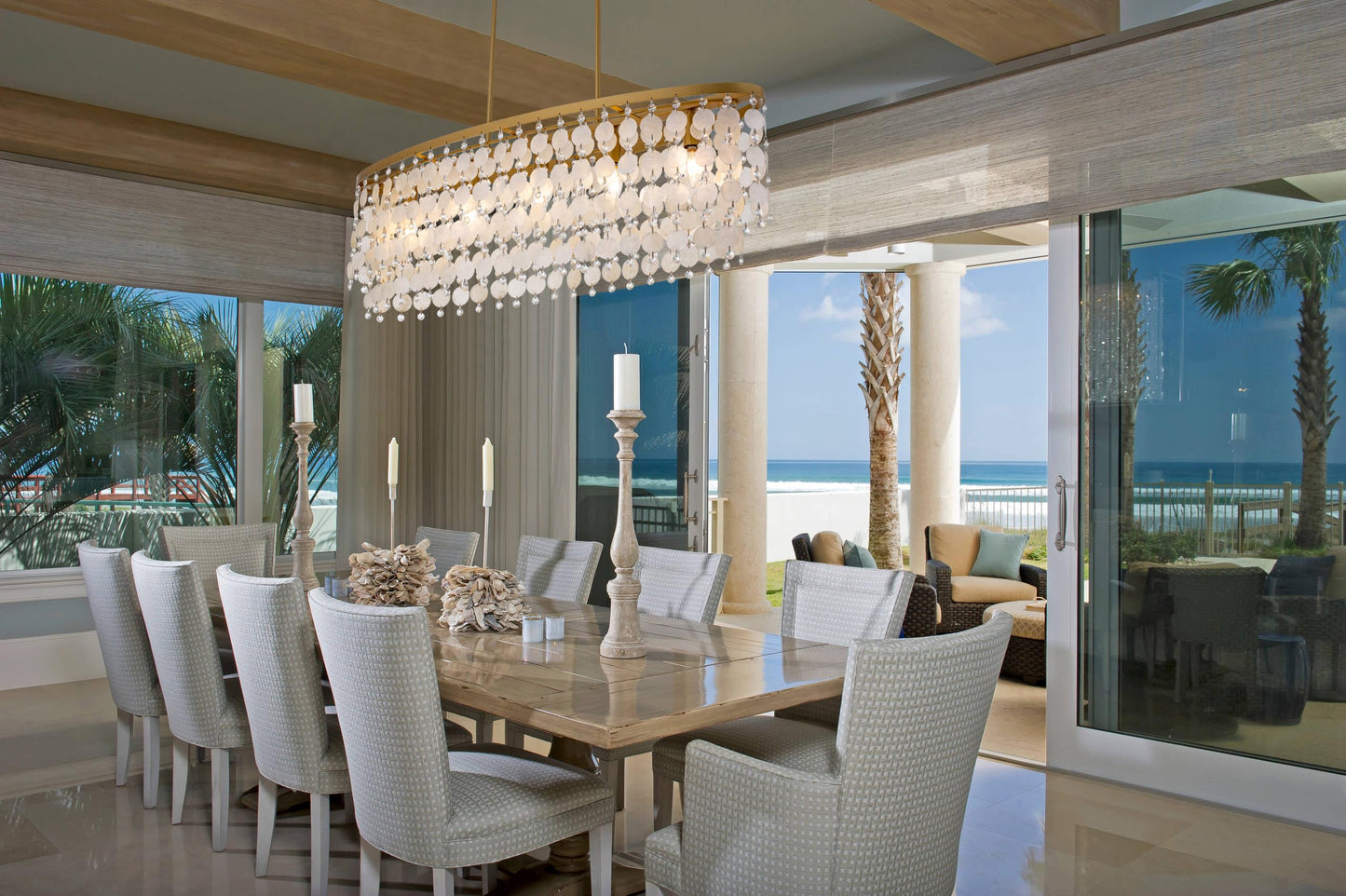 Shell Coastal Beach Lighting, 38.2" L Modern Gold Chandelier