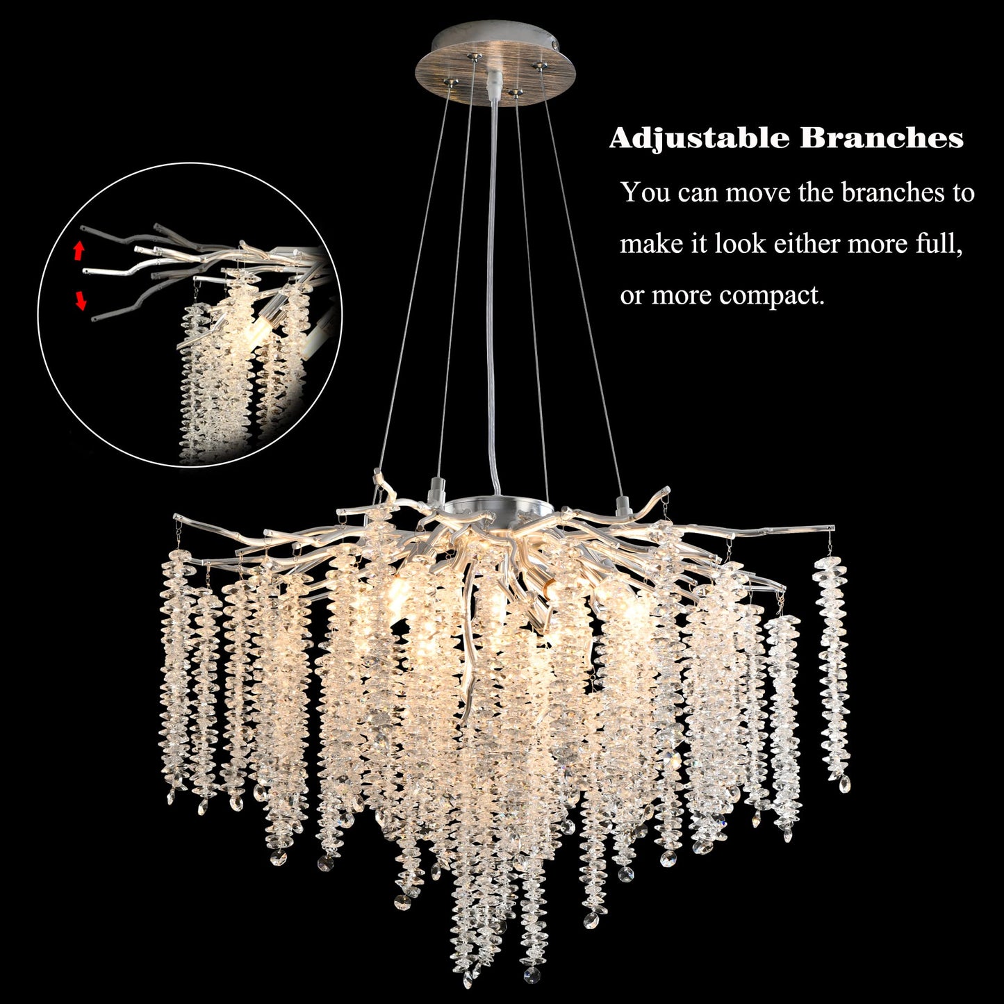 Modern Crystal Tree Branches Chandelier Gold Round Raindrop