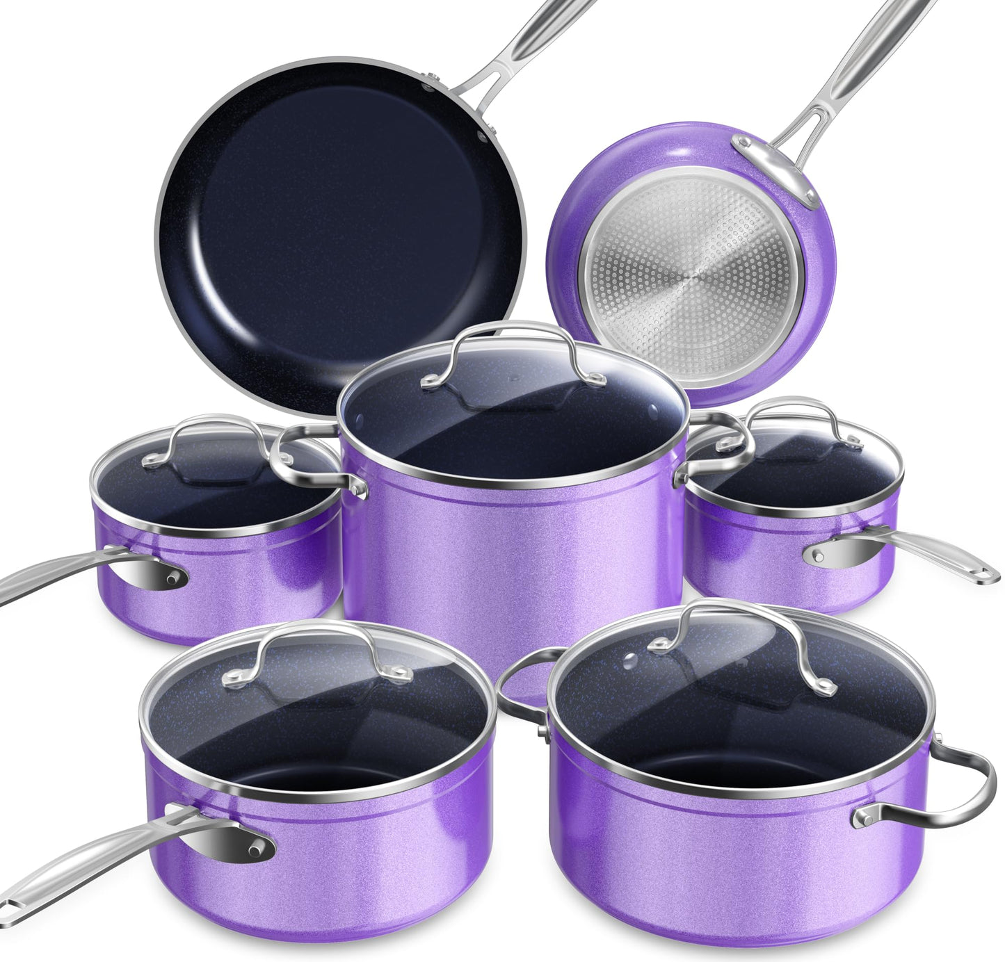 Ceramic Nonstick Cookware Set, Diamond Infused Scratch-Resistant