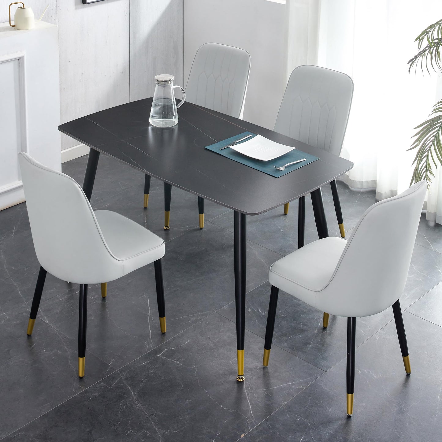 Dining Room Table Set for 4,Sintered Stone Kitchen Table Top and Modern Chairs