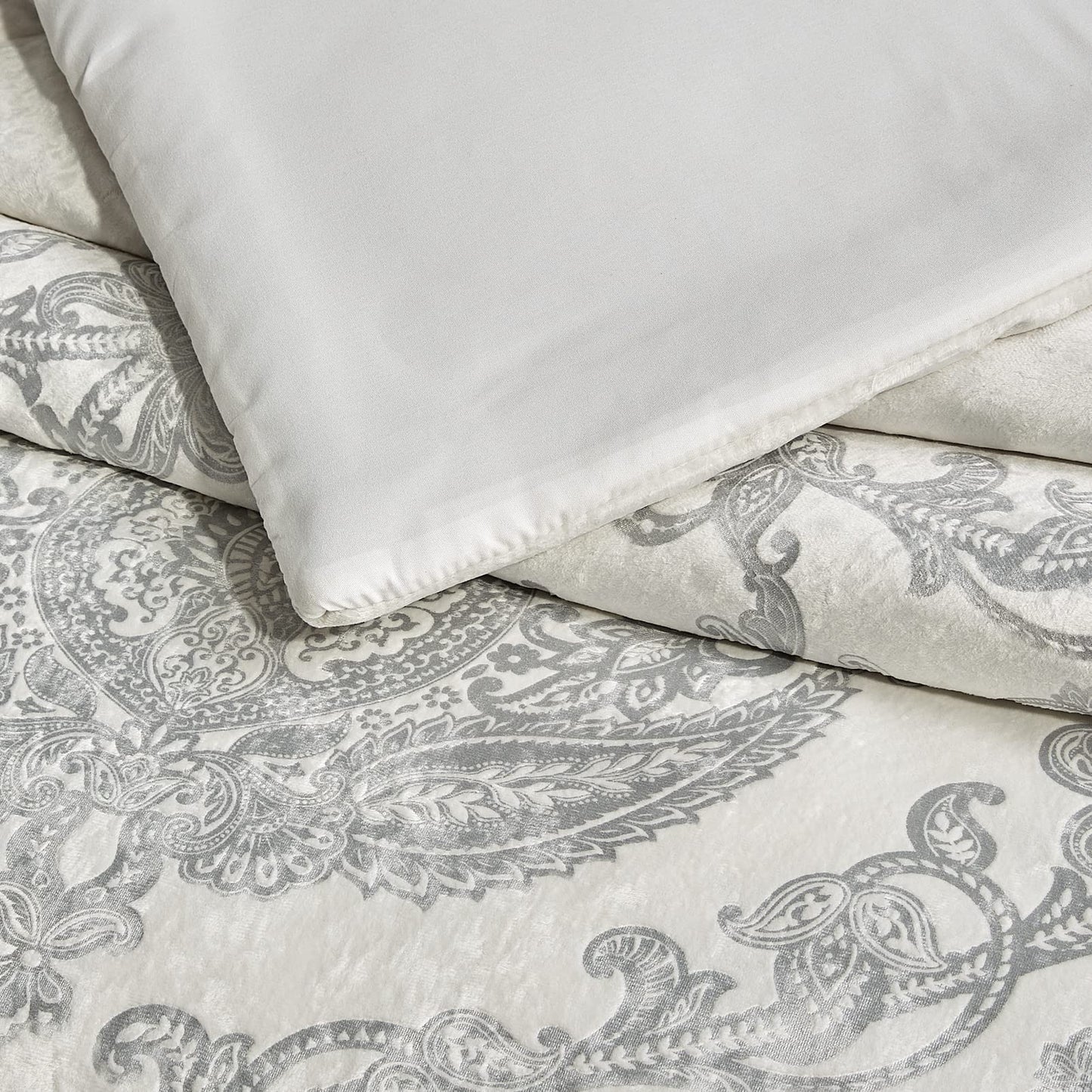 Metallic Print Comforter Set, Distressed Velvet Face with Metallic Print