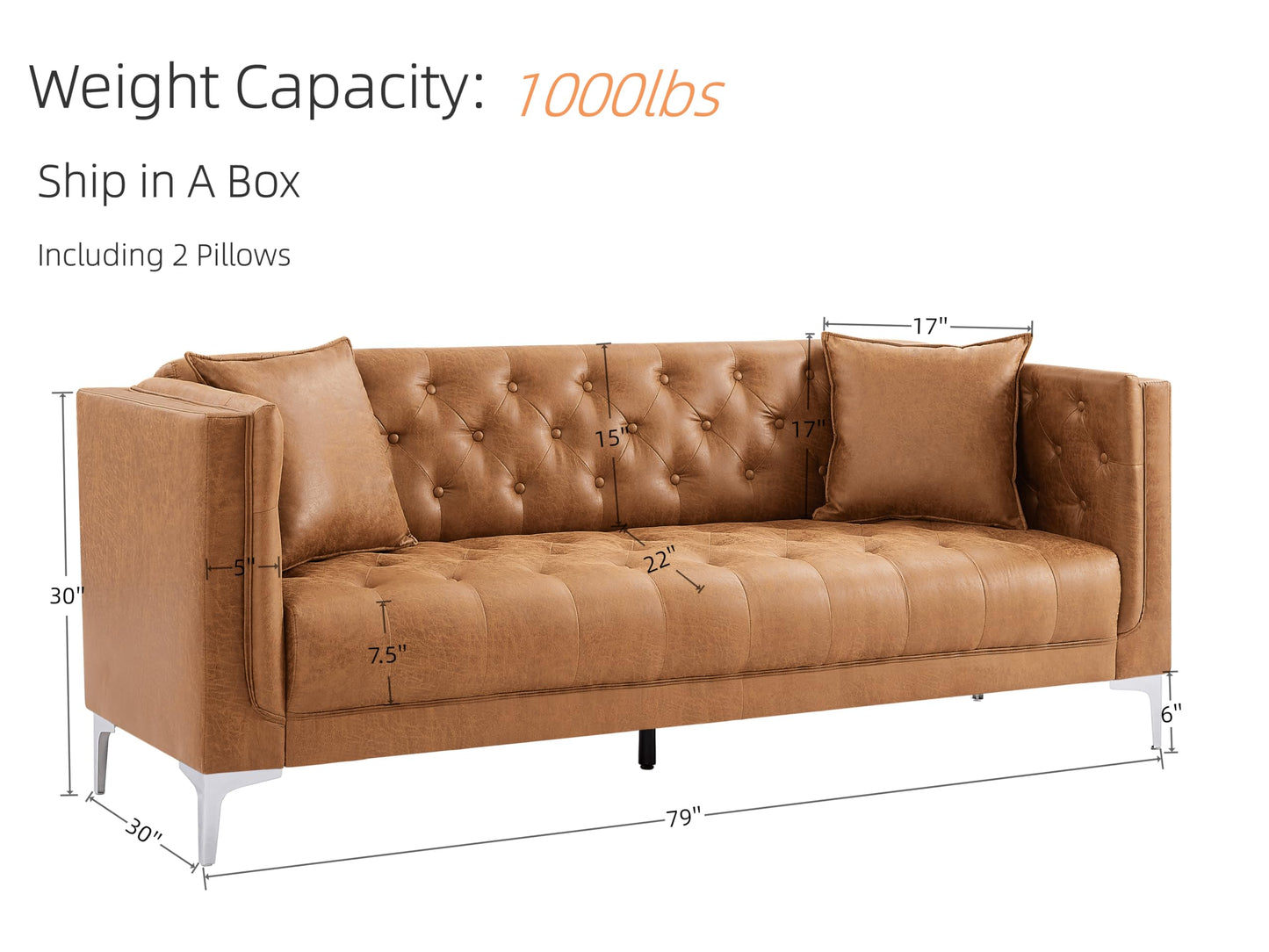 79'' Modern Sofa Couch for Living Room, 3 Seater Sofa with Deep Seats