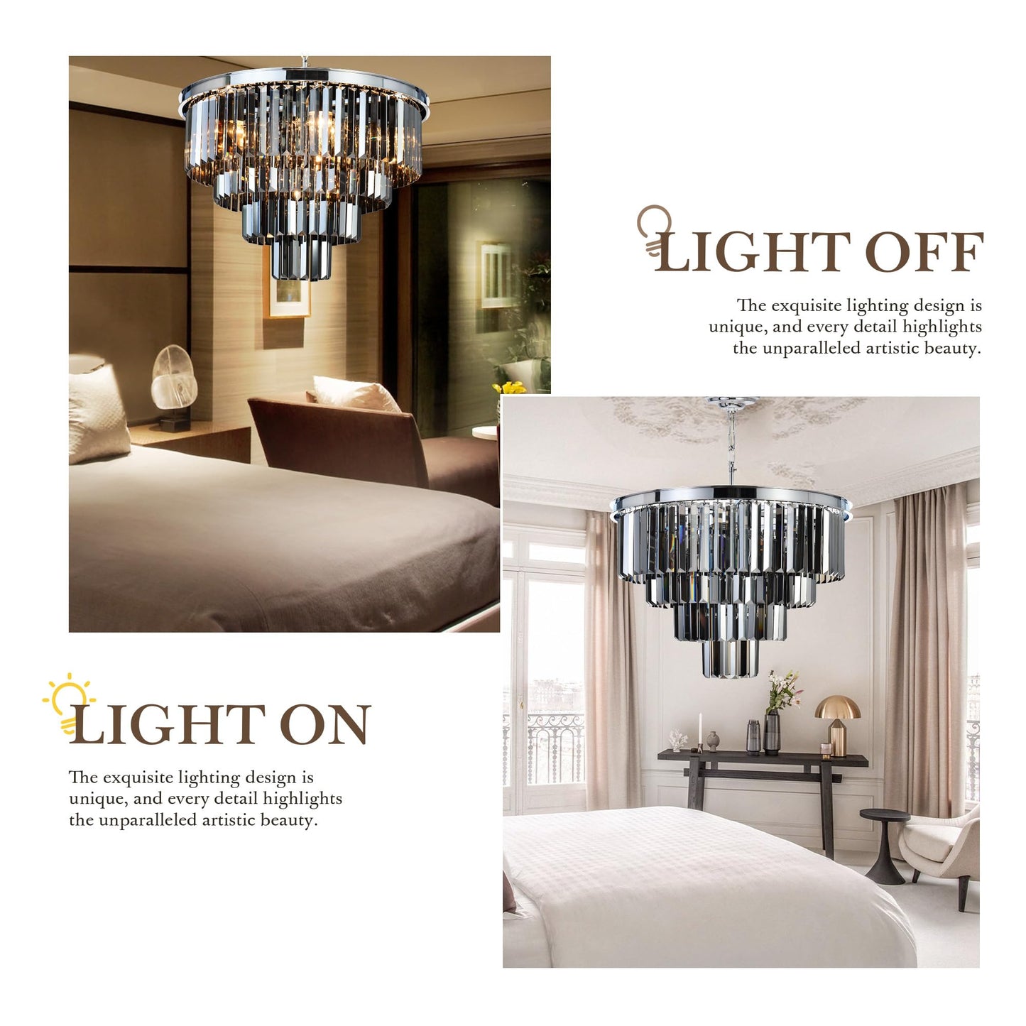 Luxury Smoke Crystal Chrome Chandelier, 8 Lights Pendant