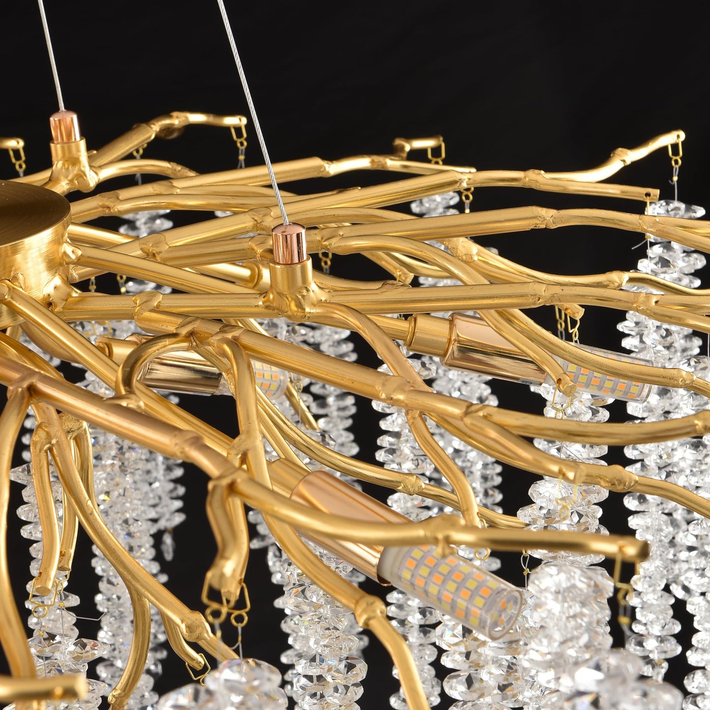 Modern Crystal Tree Branches Chandelier Gold Round Raindrop