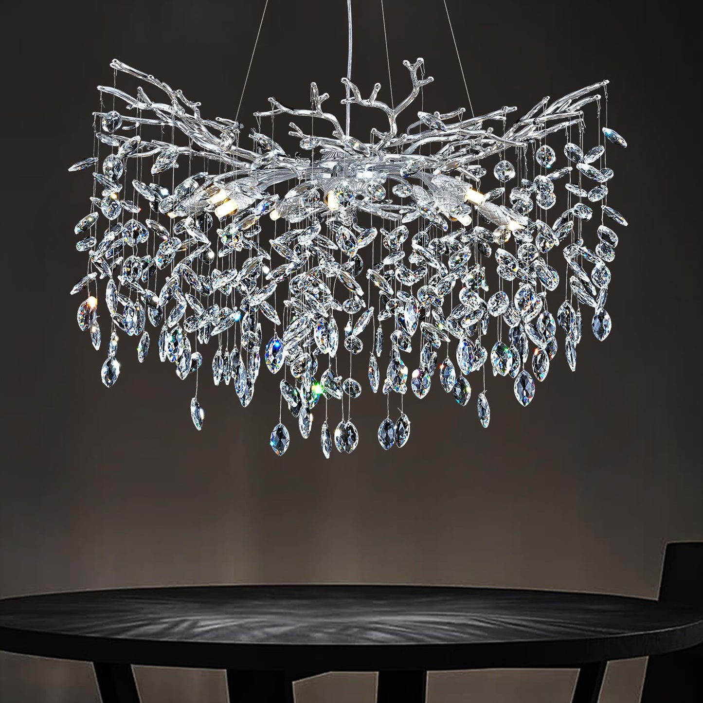 H134'' Modern Crystal Tree Branch Chandelier, Foyer High Ceiling Chandelier