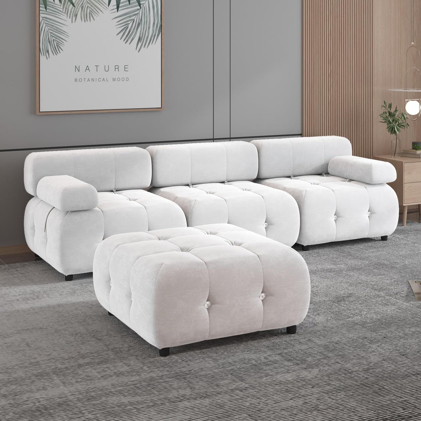 103" W Convertible Modular Sectional Sofa, Luxury Modern 4-Seater Bubble Sofa