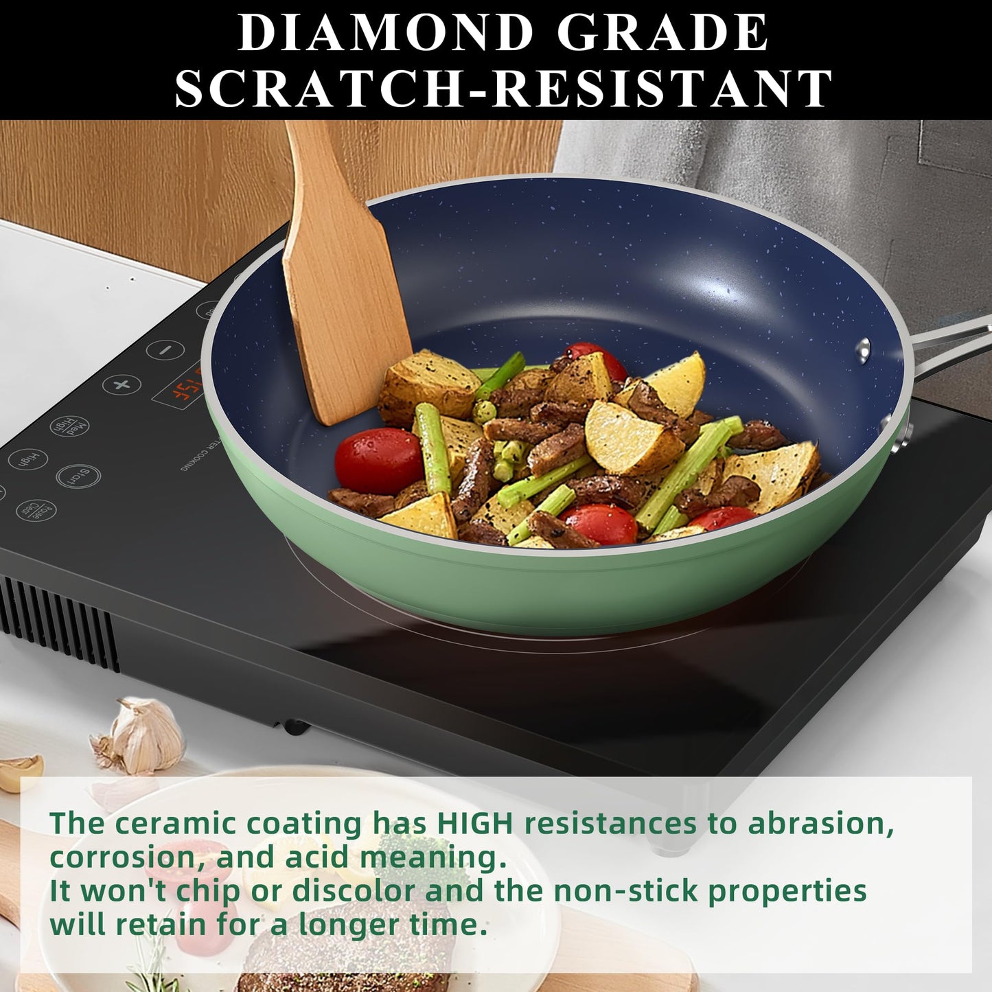 Ceramic Nonstick Cookware Set, Diamond Infused Scratch-Resistant