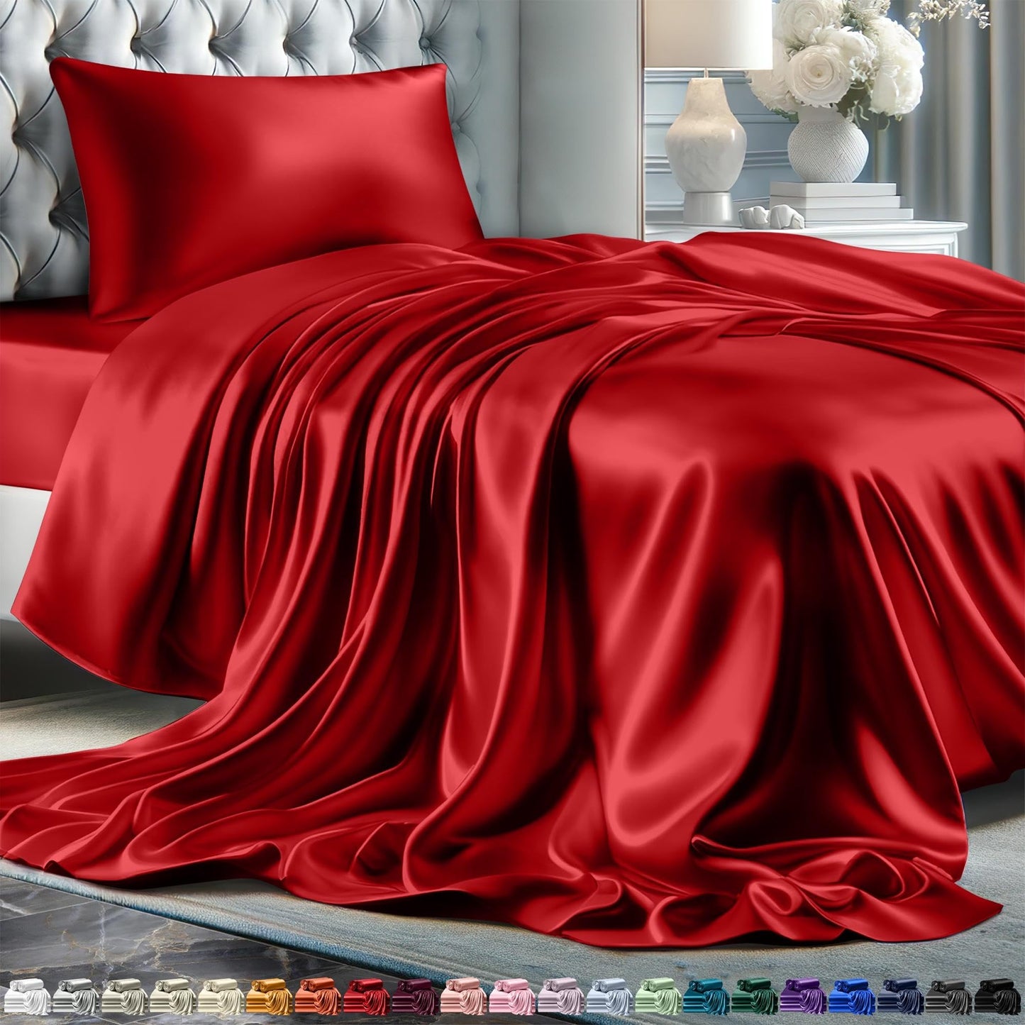 Queen Size Set 4 Pcs - Silky & Luxuriously Soft Satin Bed Sheets