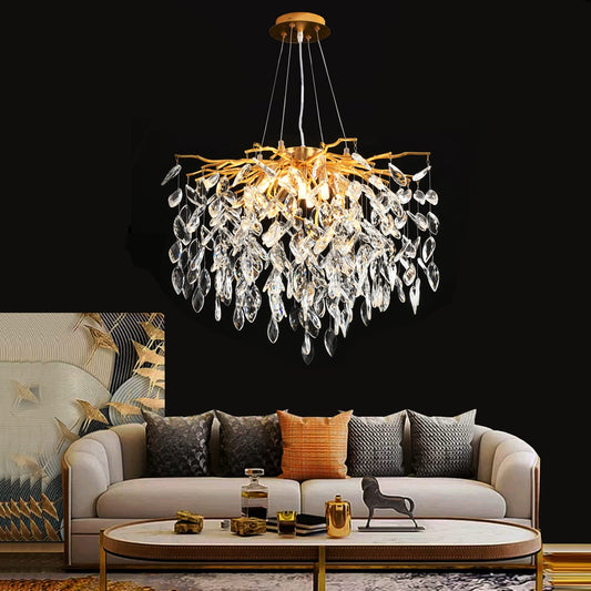 Modern Crystal Tree Branches Chandelier Gold Round Raindrop