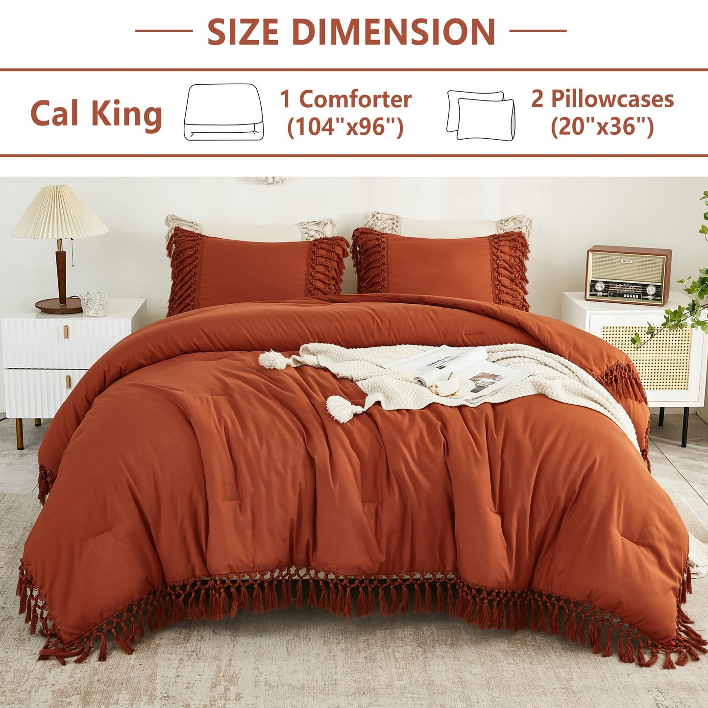 3 Pieces Boho Terracotta Lightweight Comforter Sets