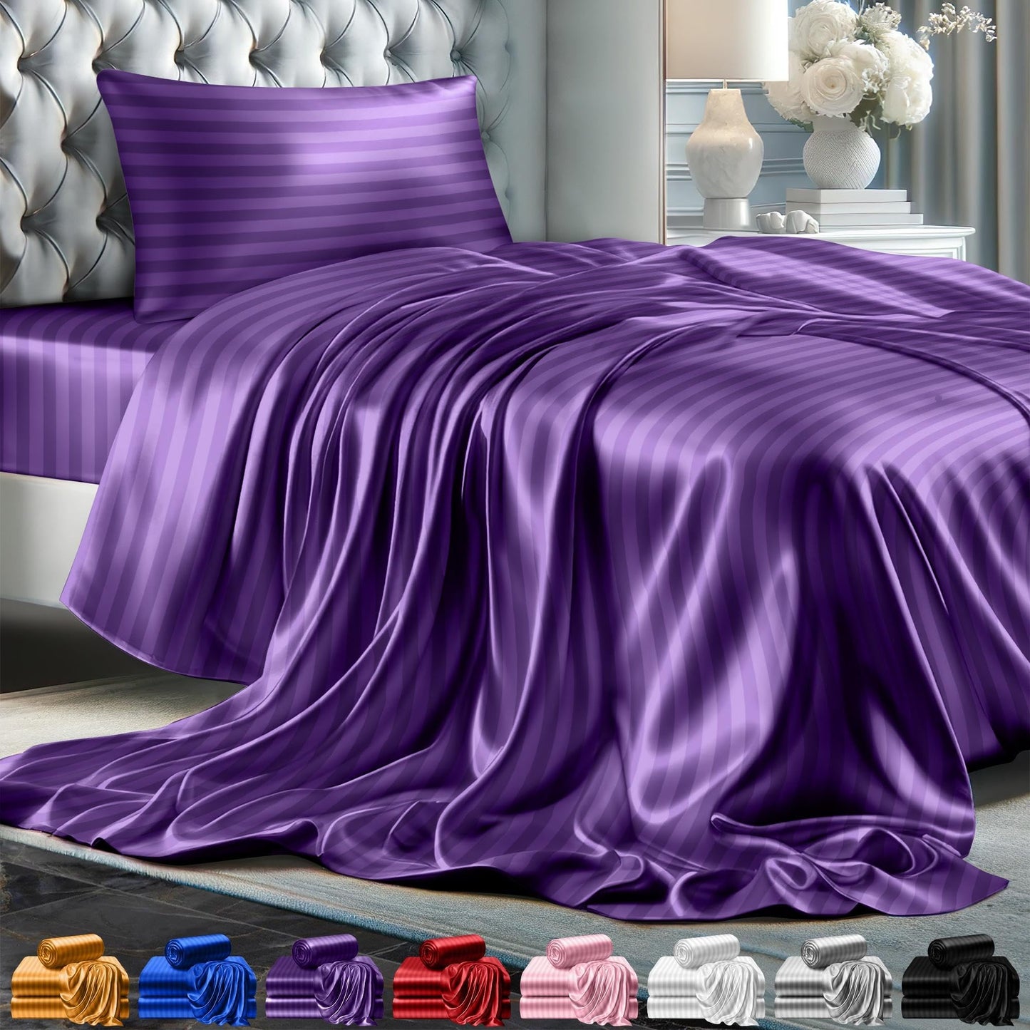 Queen Size Set 4 Pcs - Silky & Luxuriously Soft Satin Bed Sheets