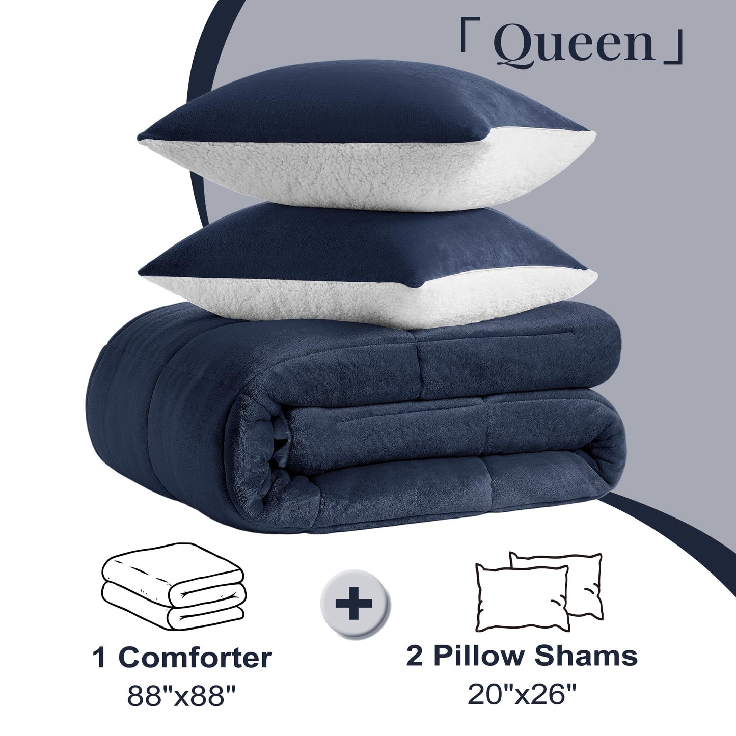 Luxury Fleece Sherpa Comforter Sets for Queen Bed, Soft and Warm Set