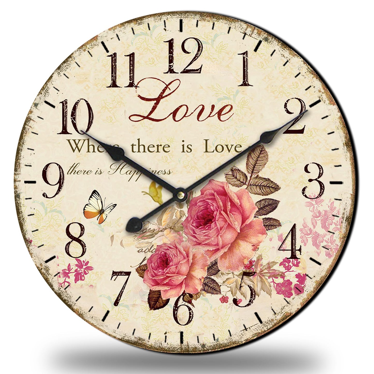 24 Inch Love Rose Vintage Wall Clock Large Farmhouse Clocks French Clocks