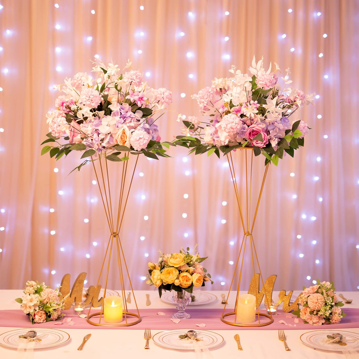 Gold Centerpieces for Table Wedding - Geometric Metal Flower Stands