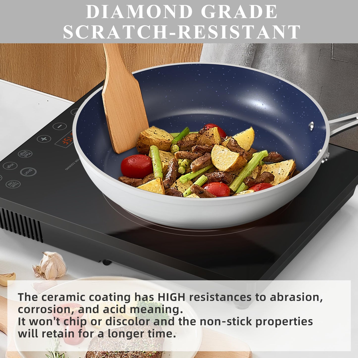 Ceramic Nonstick Cookware Set, Diamond Infused Scratch-Resistant