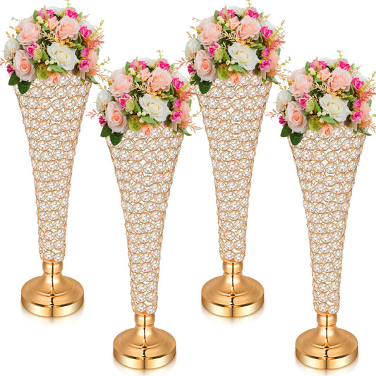 4 Pcs Crystal Trumpet Flower Vase 20 Inch Tall Wrought Iron Crystal Vase