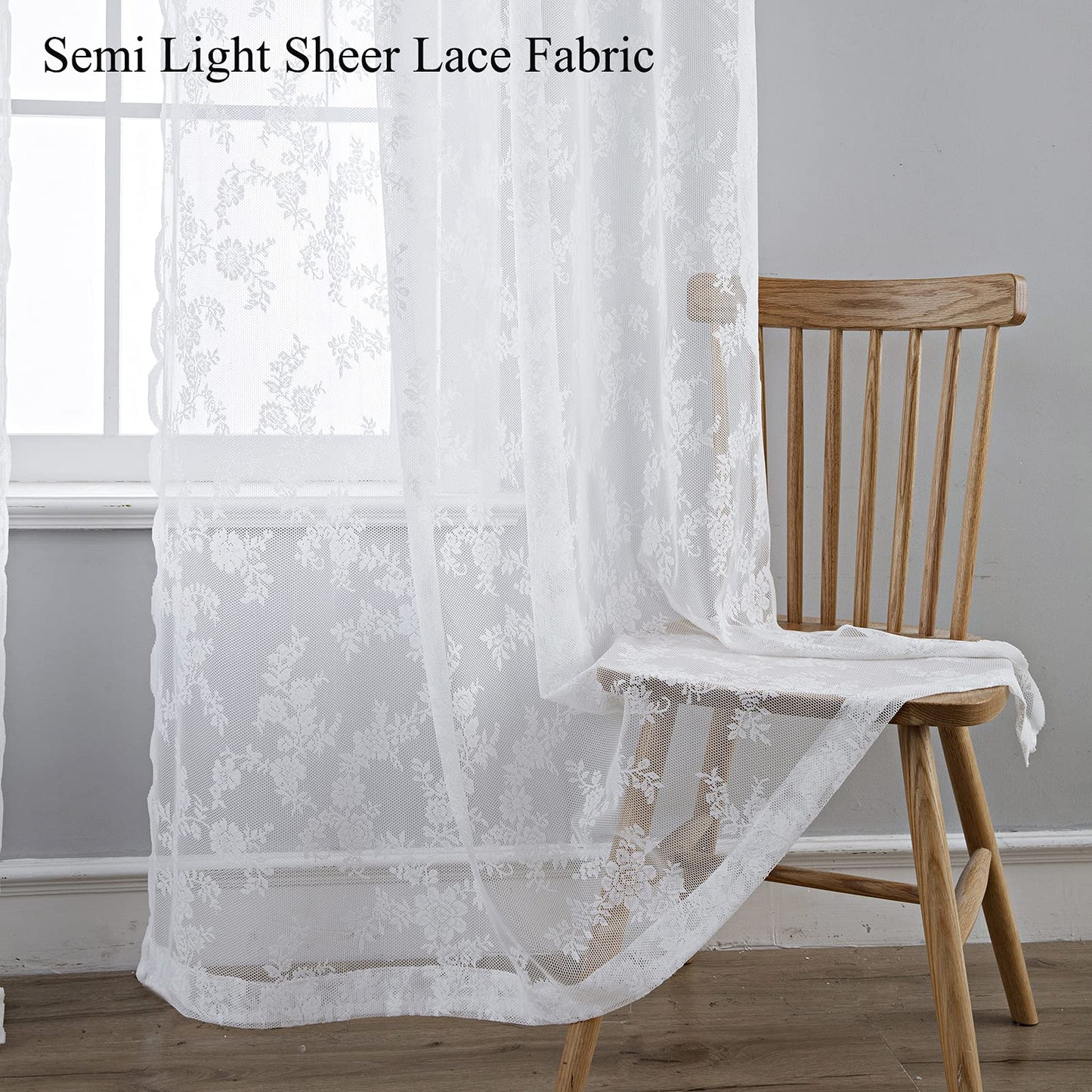 White Lace Sheer Curtain Panels for Living Room Set