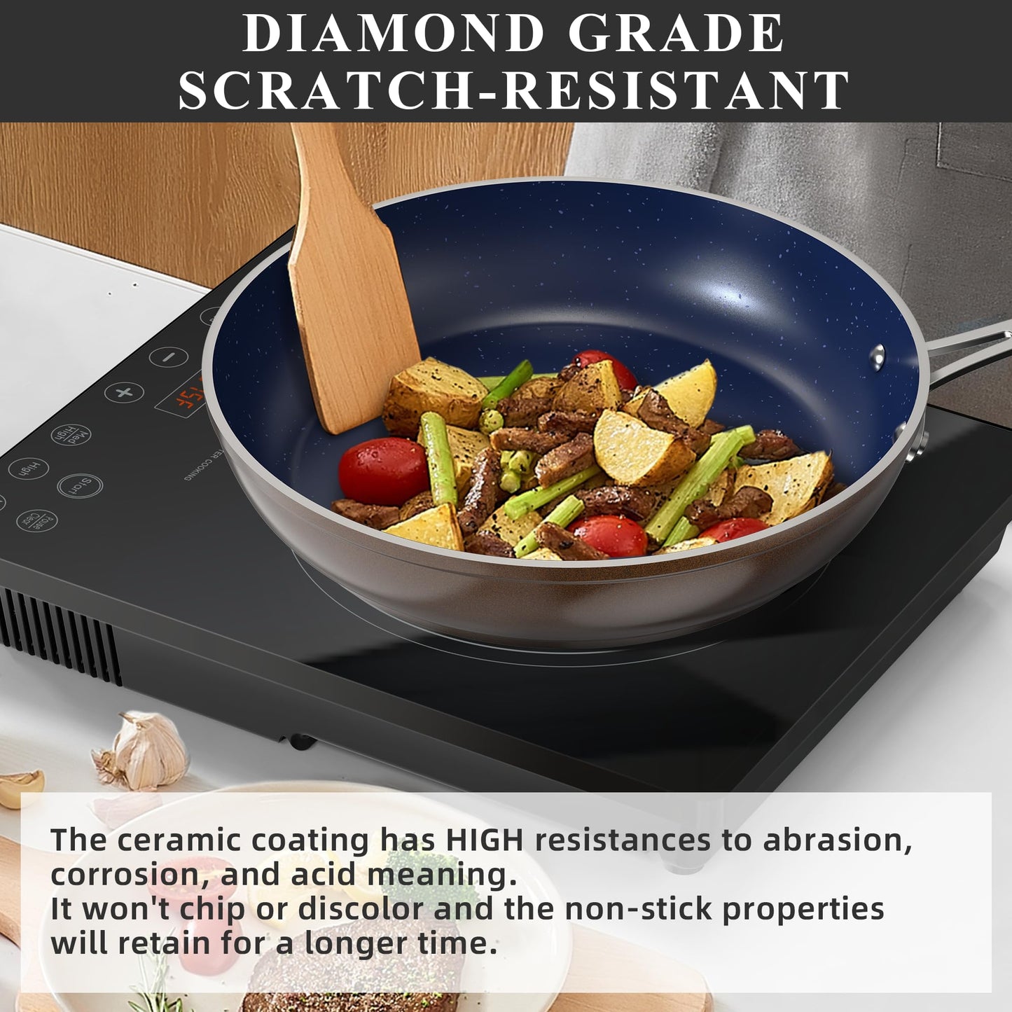 Ceramic Nonstick Cookware Set, Diamond Infused Scratch-Resistant