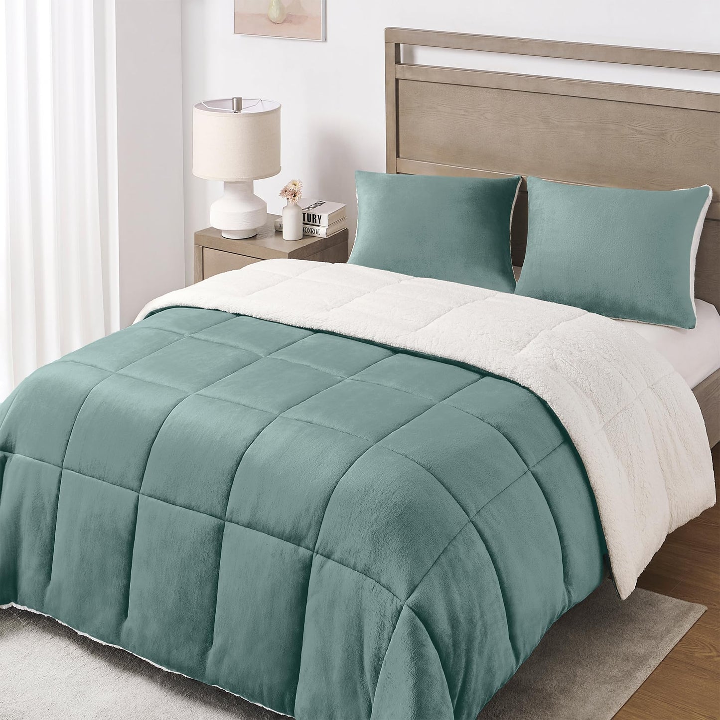 Luxury Fleece Sherpa Comforter Sets for Queen Bed, Soft and Warm Set