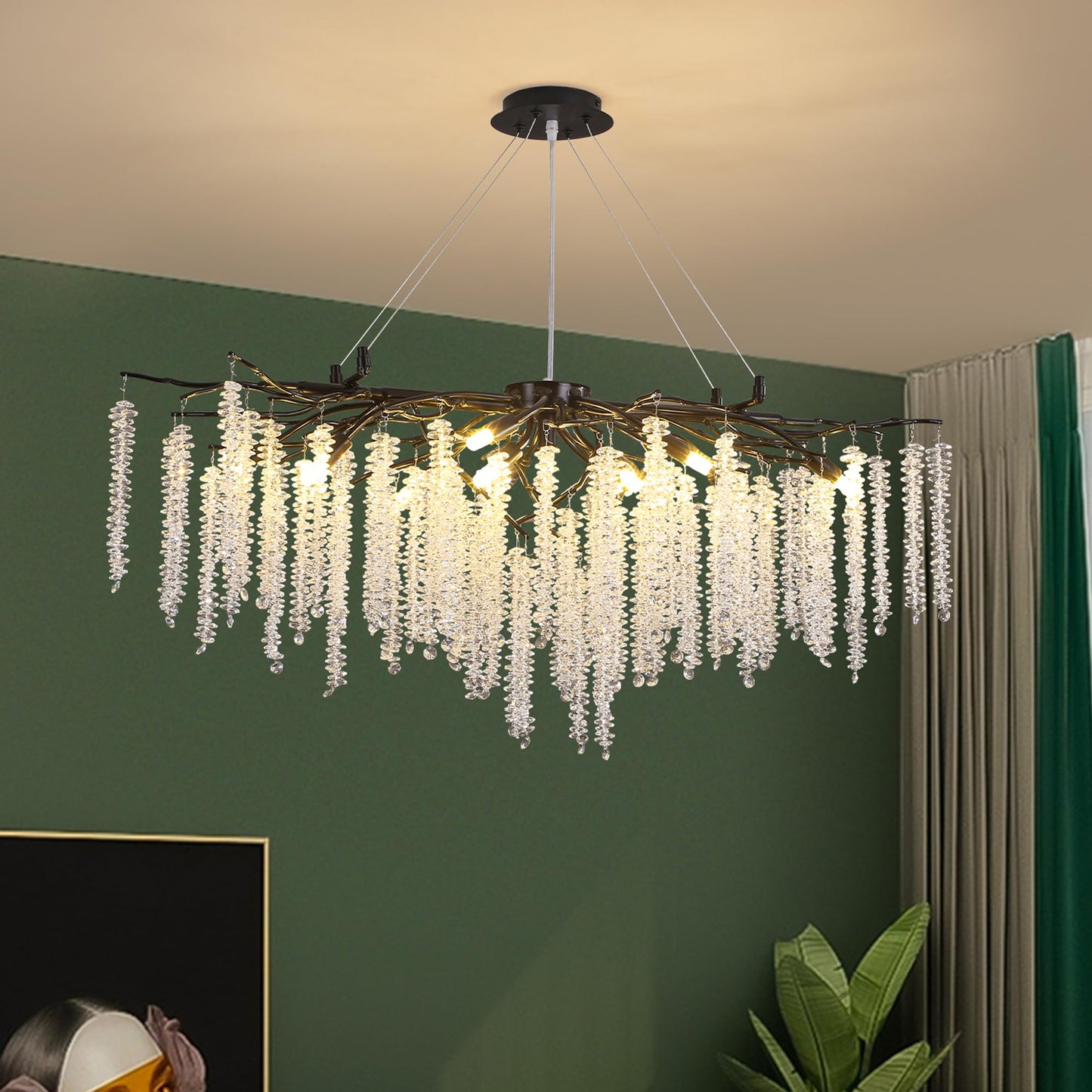 Modern Crystal Tree Branches Chandelier Gold Round Raindrop