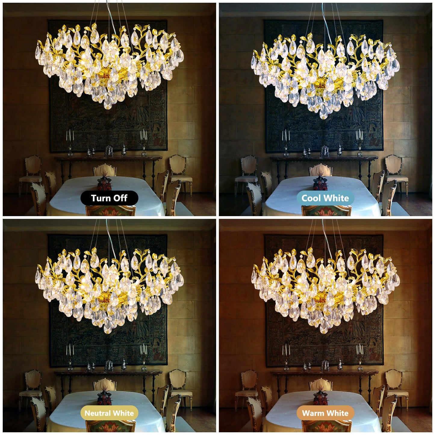 Modern Crystal Chandelier, Gold Pendant Flower Hanging Lighting