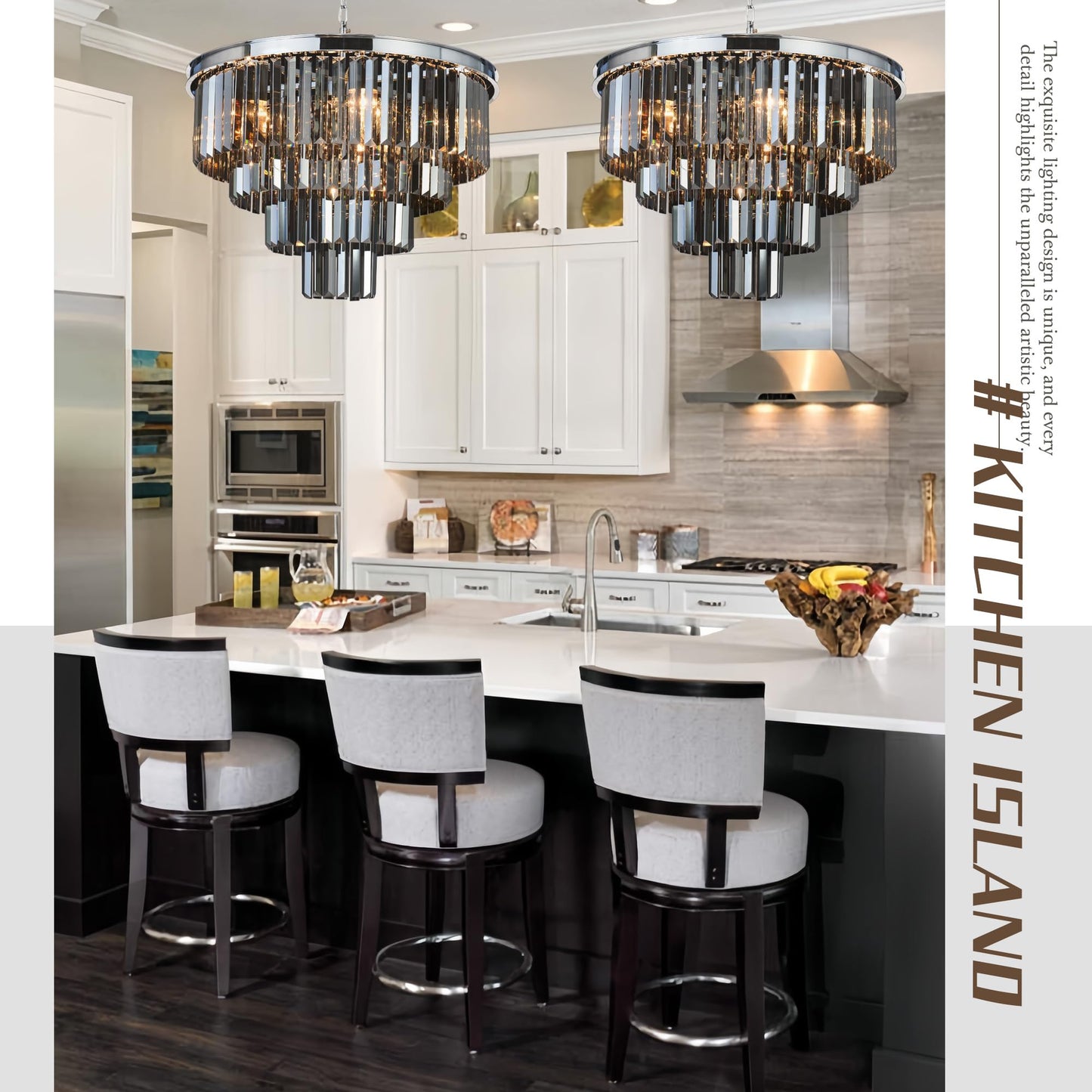 Luxury Smoke Crystal Chrome Chandelier, 8 Lights Pendant