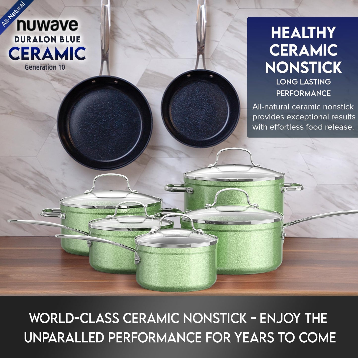 Ceramic Nonstick Cookware Set, Diamond Infused Scratch-Resistant