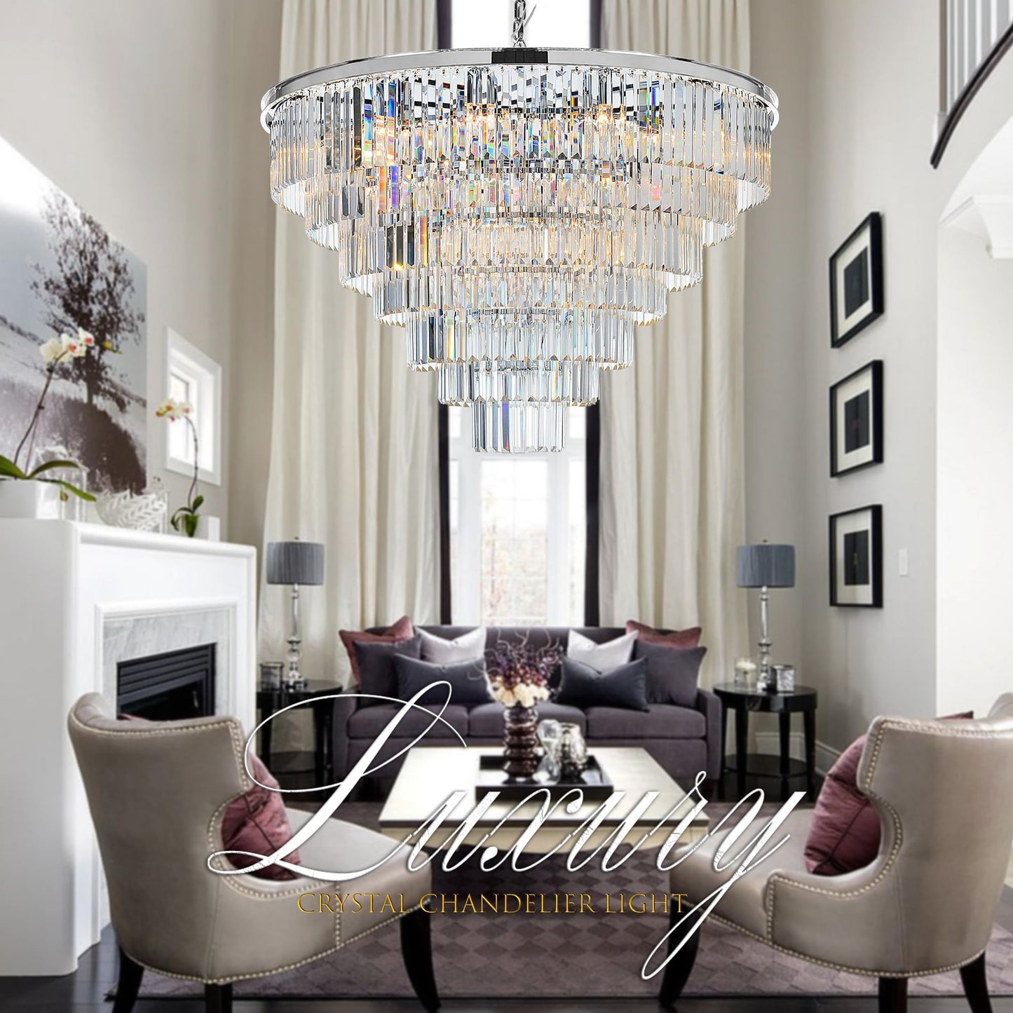 Luxury Smoke Crystal Chrome Chandelier, 8 Lights Pendant