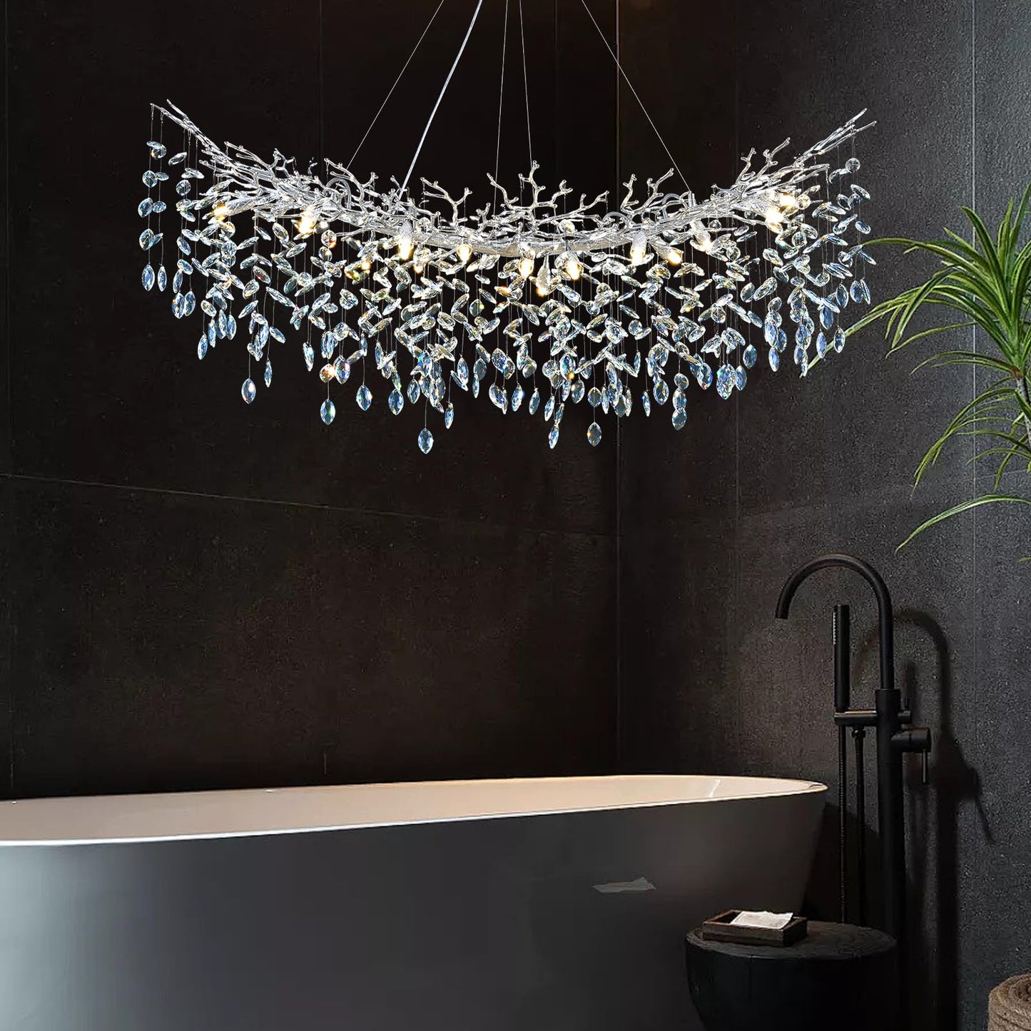 H134'' Modern Crystal Tree Branch Chandelier, Foyer High Ceiling Chandelier