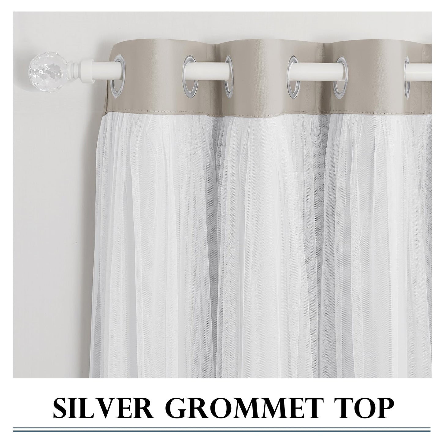 Double-Layered Curtains with Tie-Backs Sheer Drapes Light Blocking, 2 Pcs