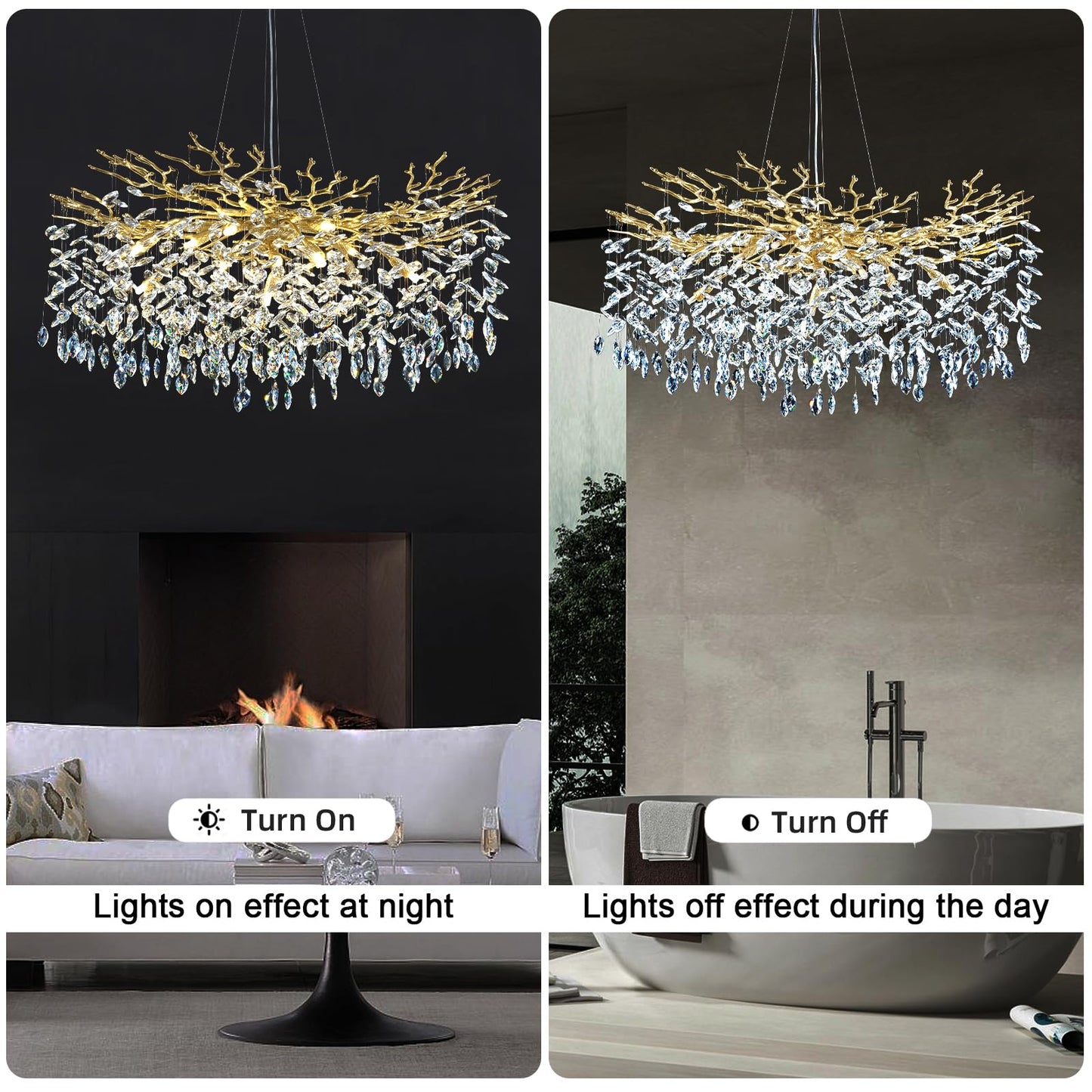 H134'' Modern Crystal Tree Branch Chandelier, Foyer High Ceiling Chandelier