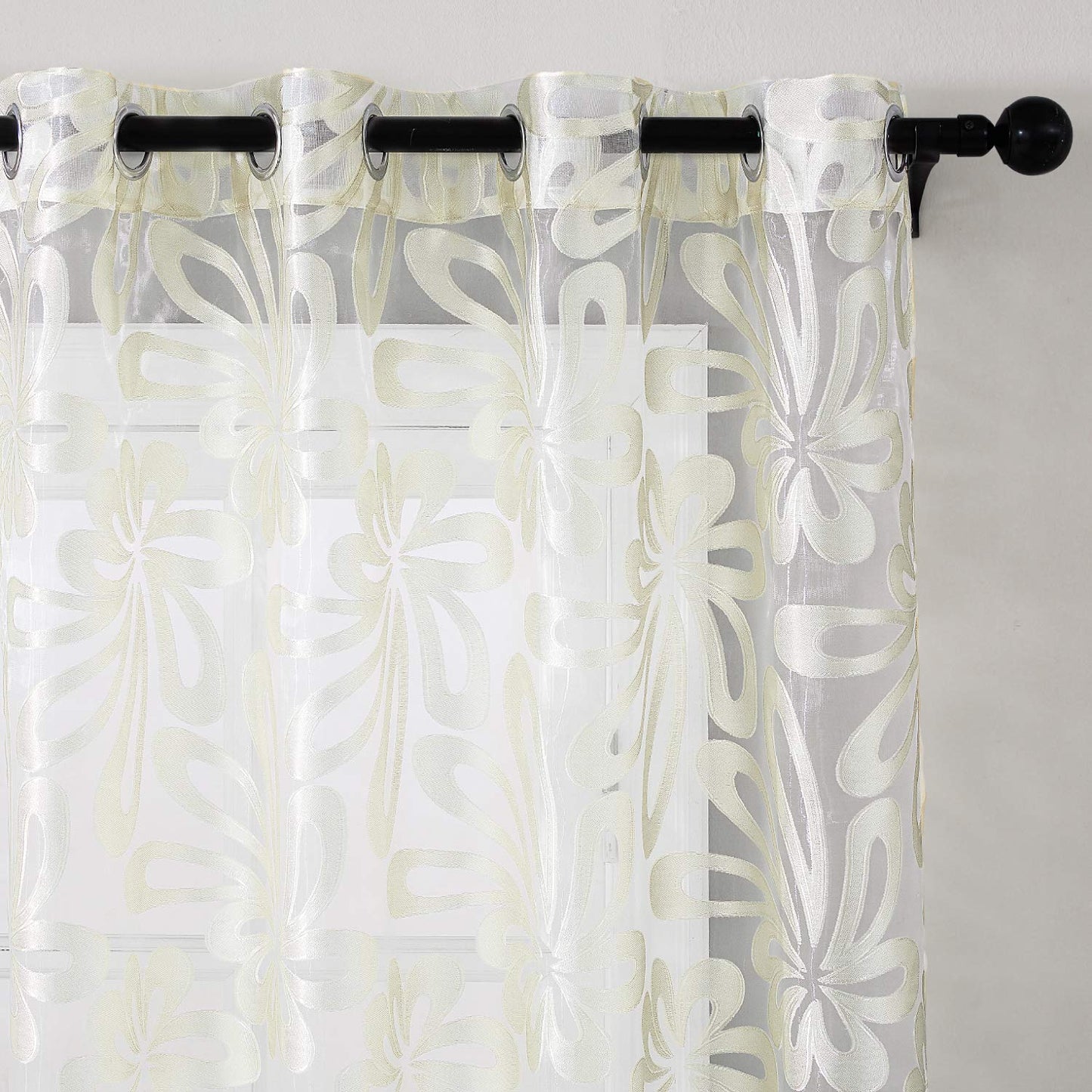 Floral Voile Sheer Curtains 84 Inches Long - Window Treatments 2 Panels