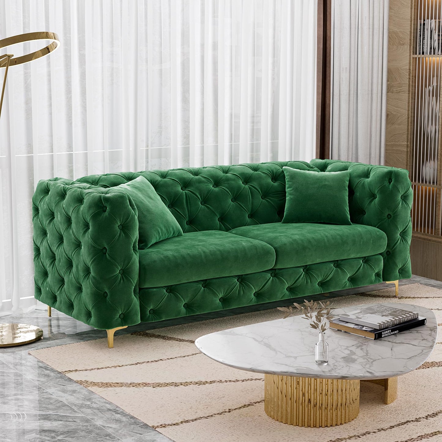 75 Inch Sofa Couch Modern Velour Upholstered Couch Tufted Casual Velvet Sofa