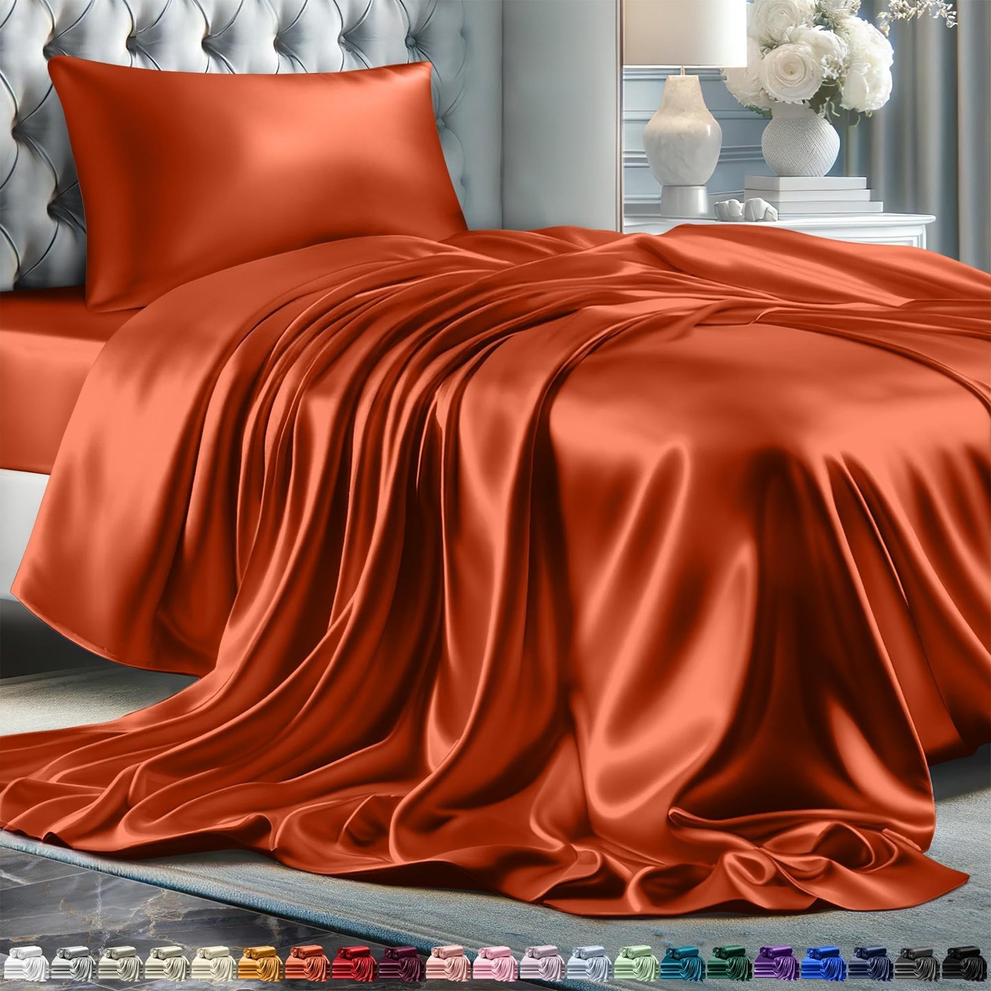 Queen Size Set 4 Pcs - Silky & Luxuriously Soft Satin Bed Sheets