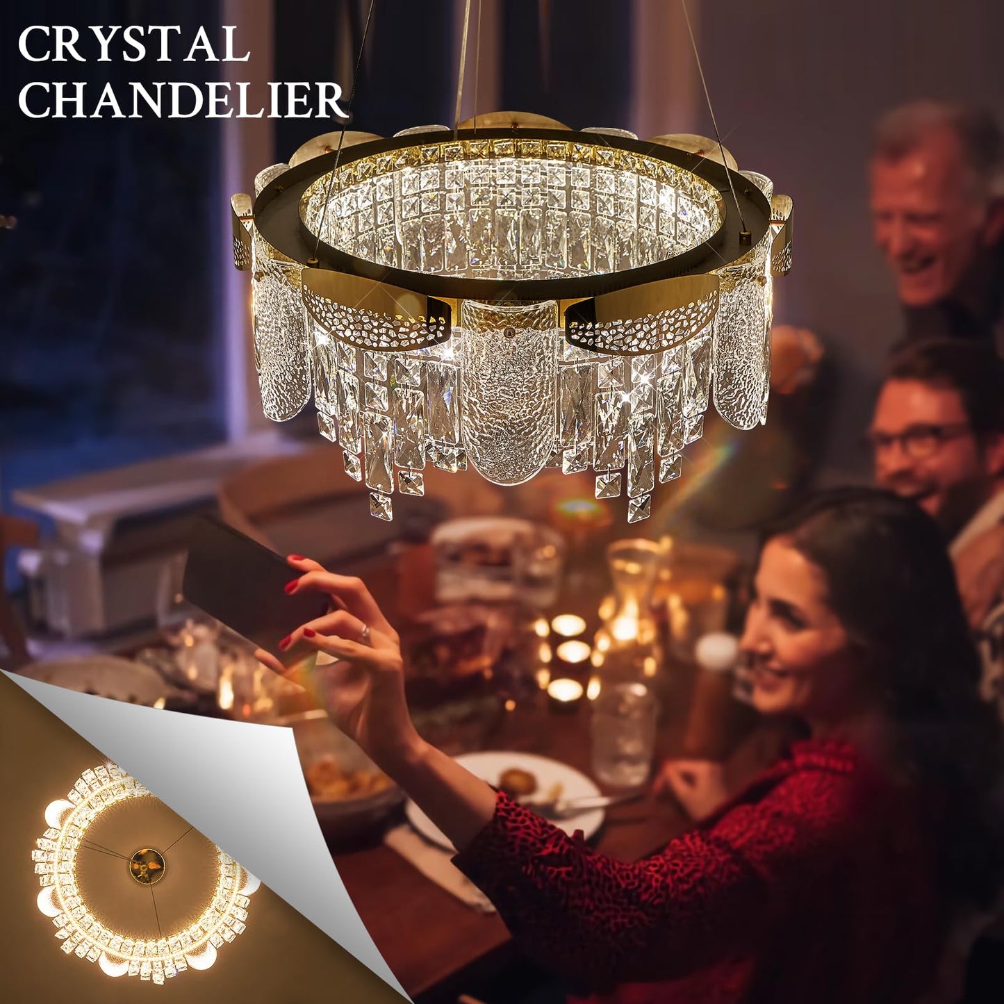 Gold Crystal Chandelier - Dimmable Contemporary Chandelier