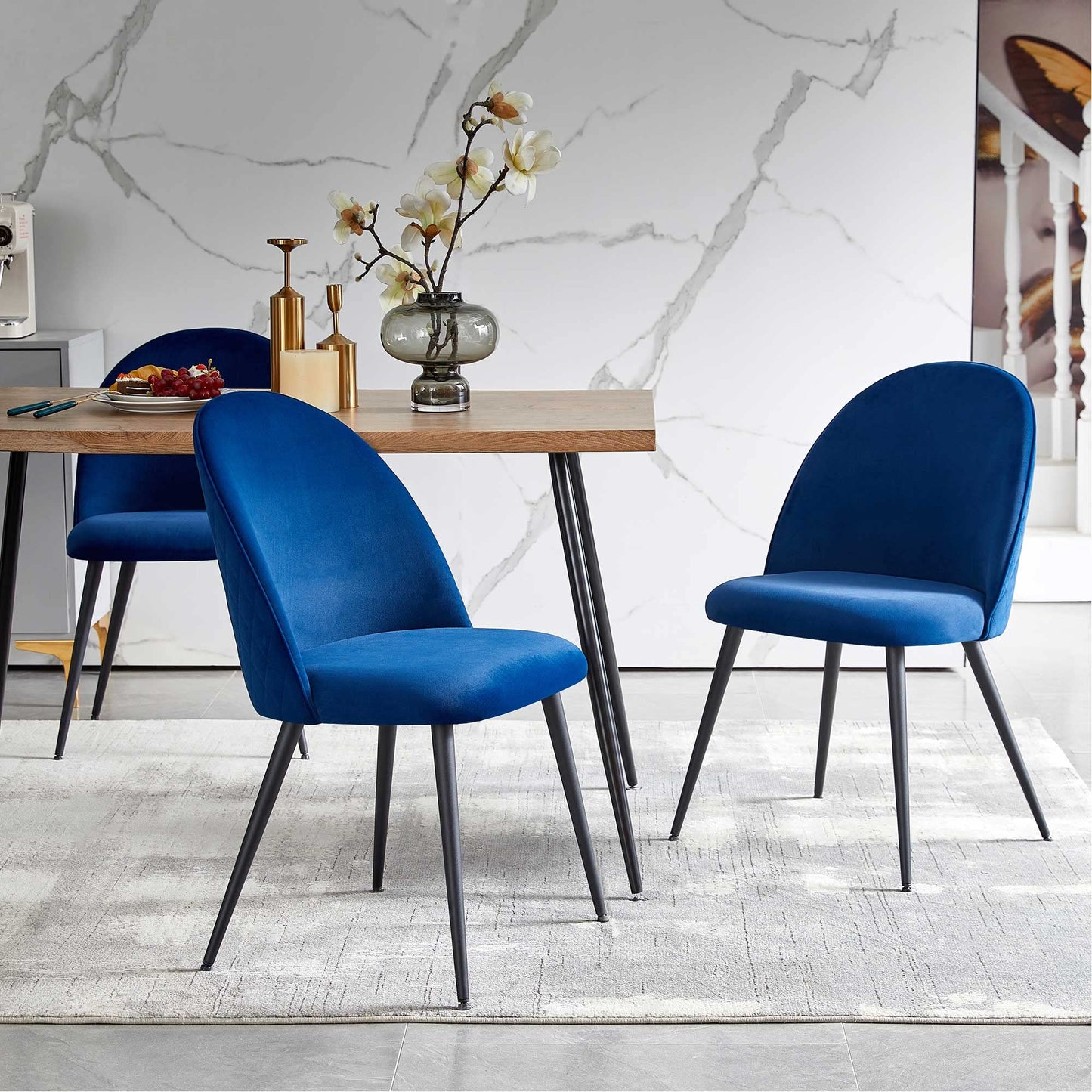 Modern Dining Table Set for 4 with Upholstered Dining Chairs Velvet