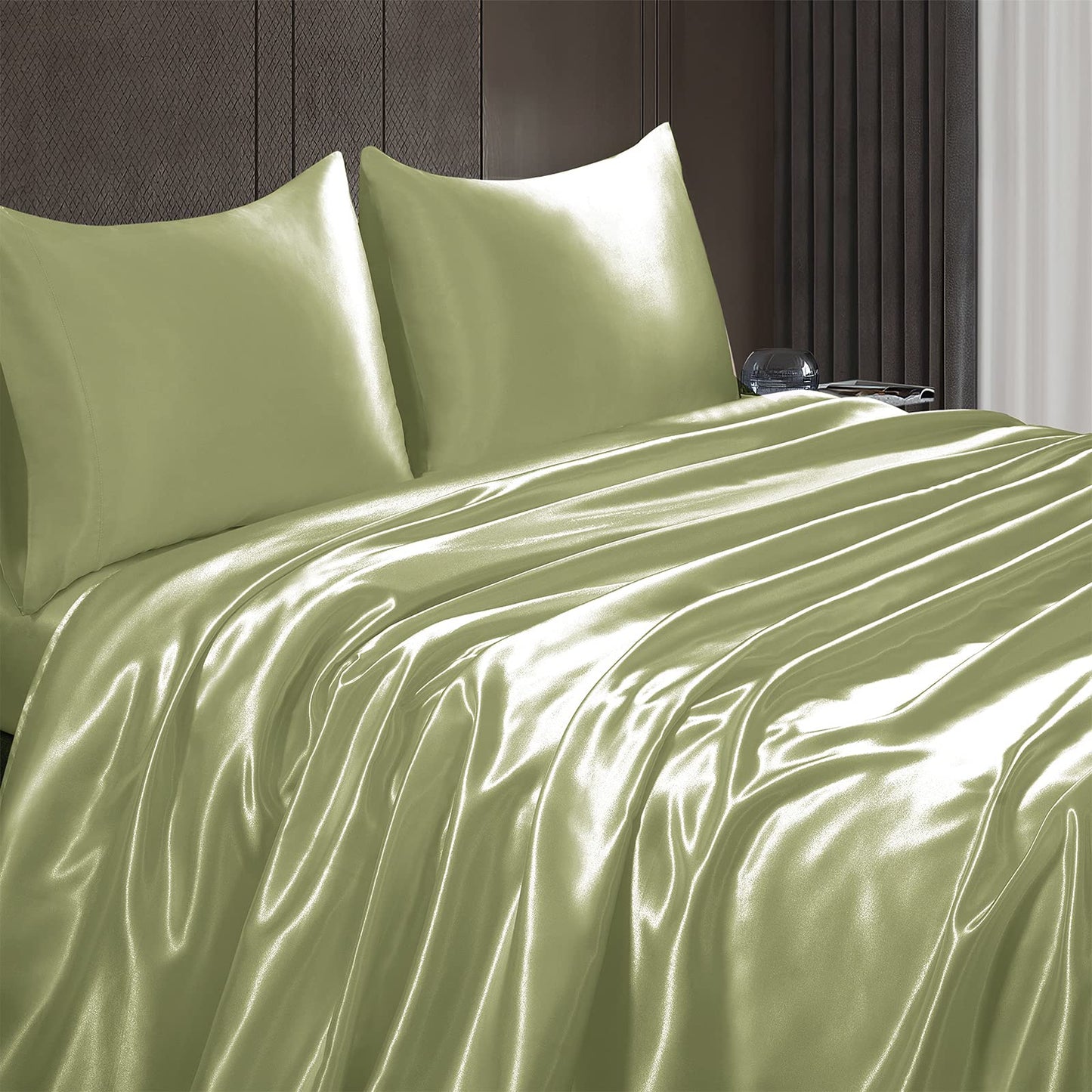 4pcs Satin Sheets Set Luxury Silky Satin Bedding Set with Deep Pocket