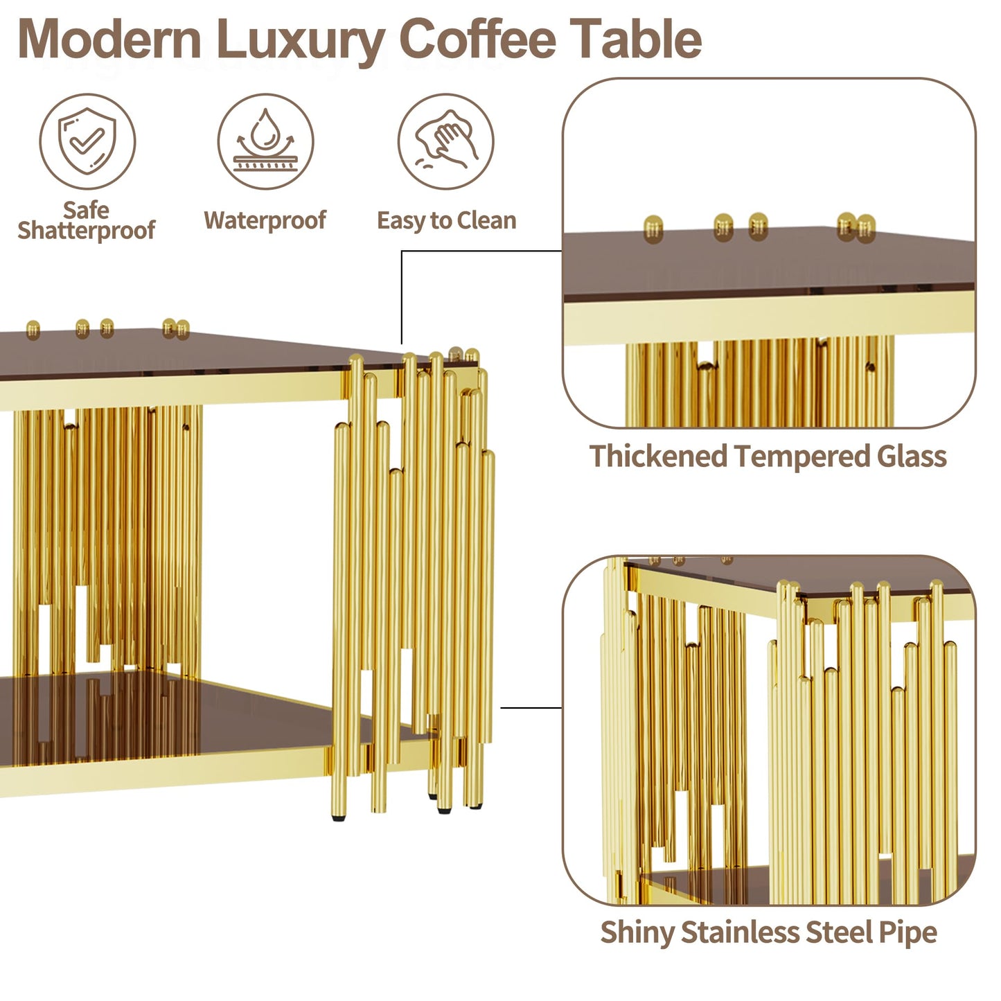 Modern Living Room Table Gold Stainless Steel Metal Leg Rectangular