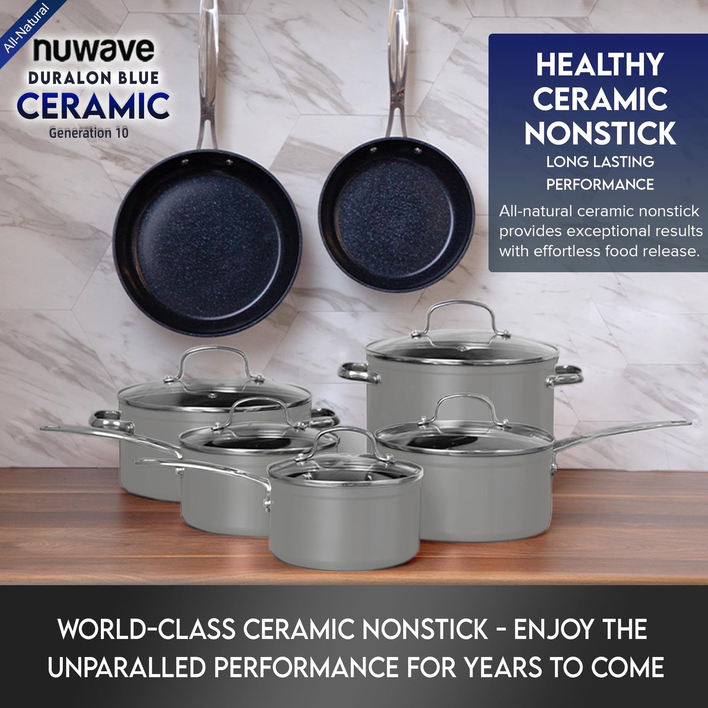 Ceramic Nonstick Cookware Set, Diamond Infused Scratch-Resistant