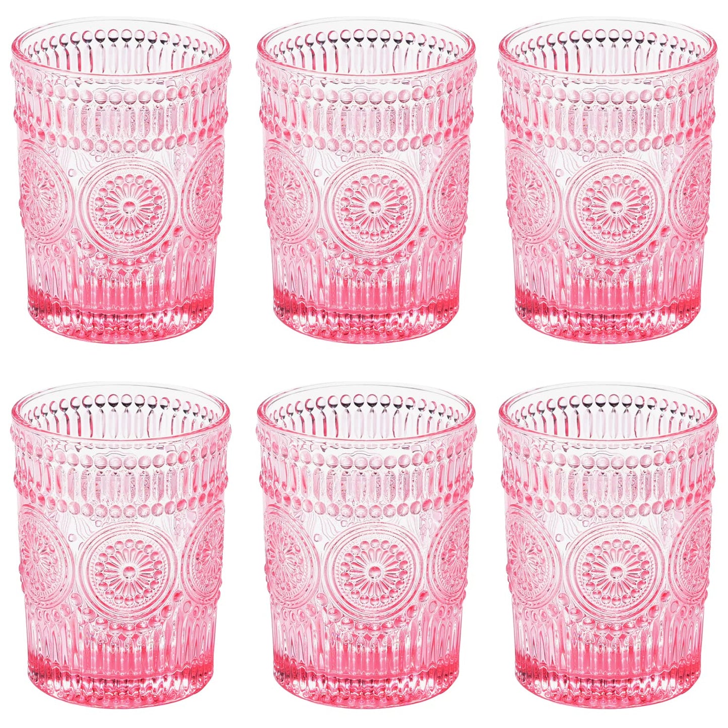 4 Pack Glasses-10.5 OZ Pink Vintage Drinking Glasses Tumblers