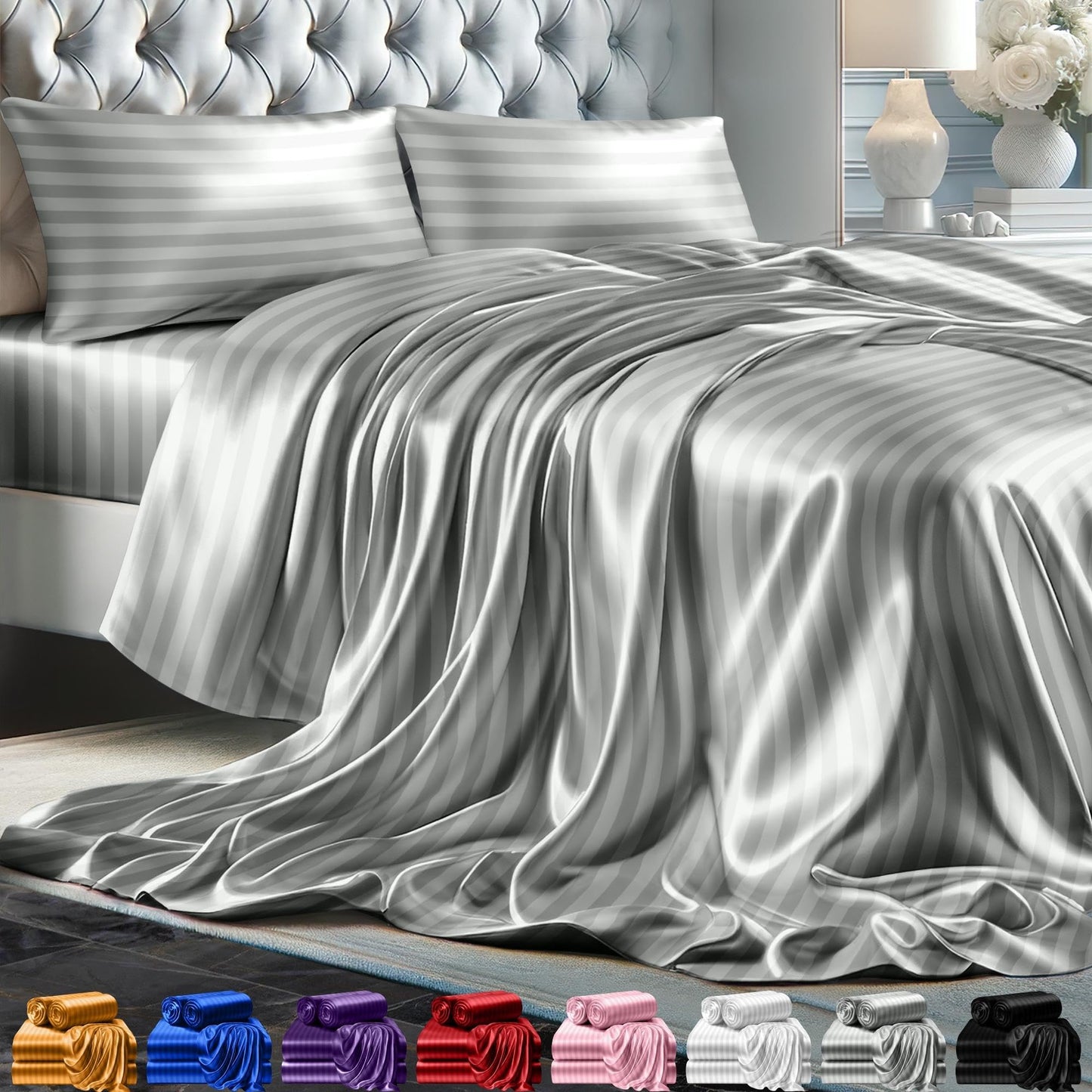 Queen Size Set 4 Pcs - Silky & Luxuriously Soft Satin Bed Sheets