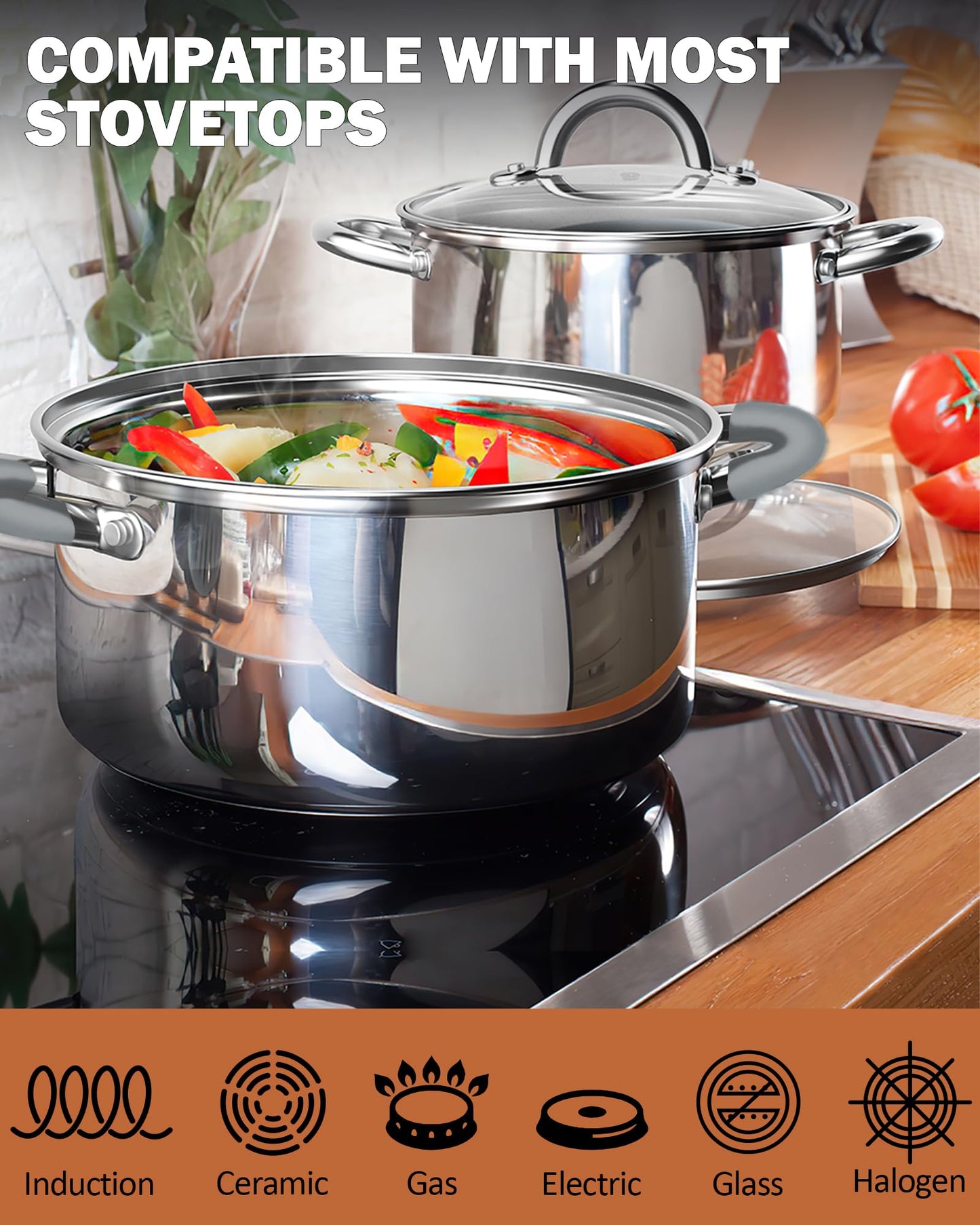 12-Piece Basic Stainless Steel Pots and Pans, Silver