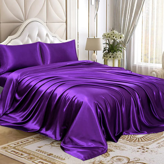 4pcs Satin Sheets Set Luxury Silky Satin Bedding Set with Deep Pocket