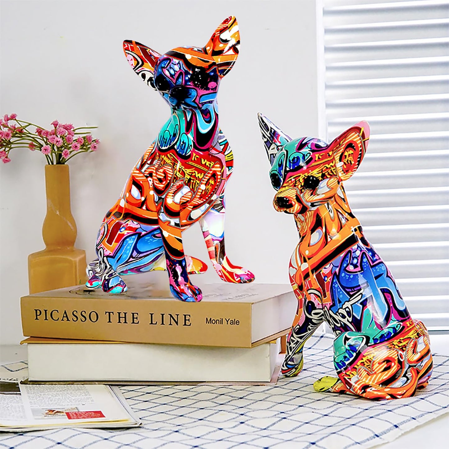 Graffiti French Bulldog Statue Sculpture Art Figurine Home Decoration