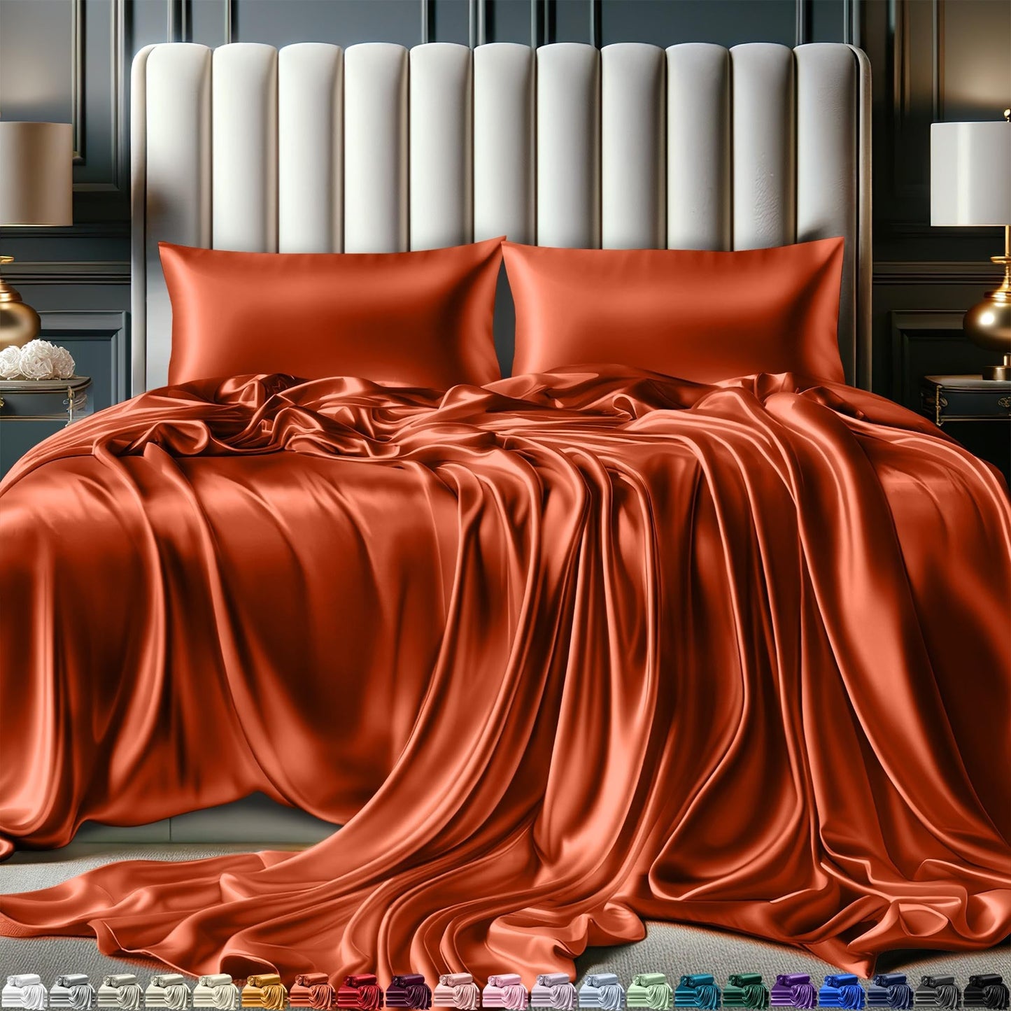 Queen Size Set 4 Pcs - Silky & Luxuriously Soft Satin Bed Sheets