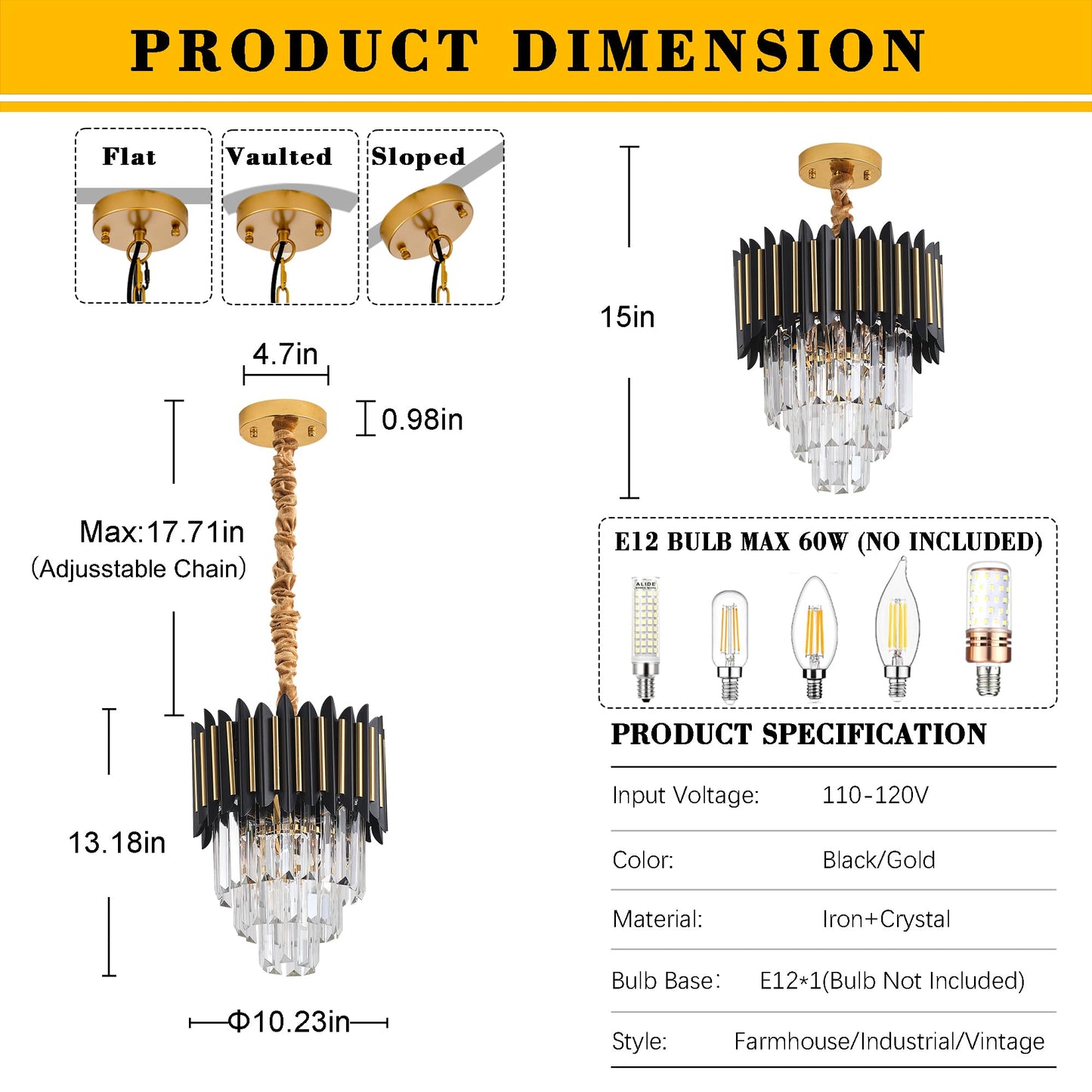 24" Crystal Chandelier Modern Gold 9-Light 5-Tier Luxury