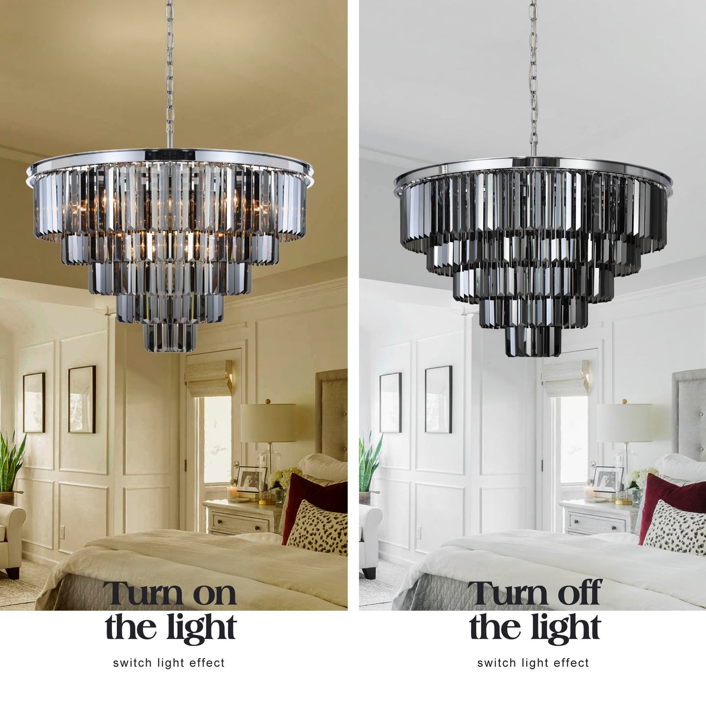 Luxury Smoke Crystal Chrome Chandelier, 8 Lights Pendant