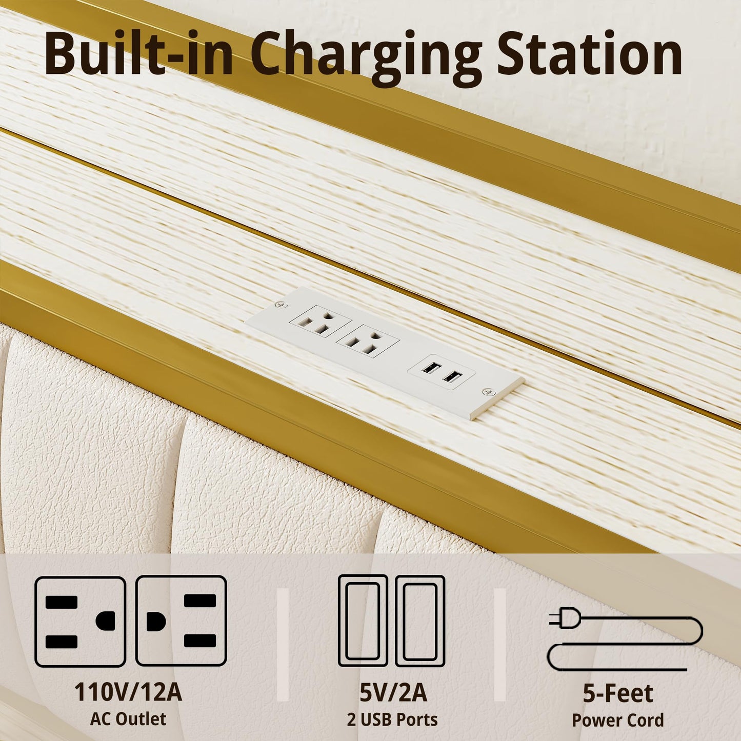 King Bed Frames, Storage Headboard with Charging Station